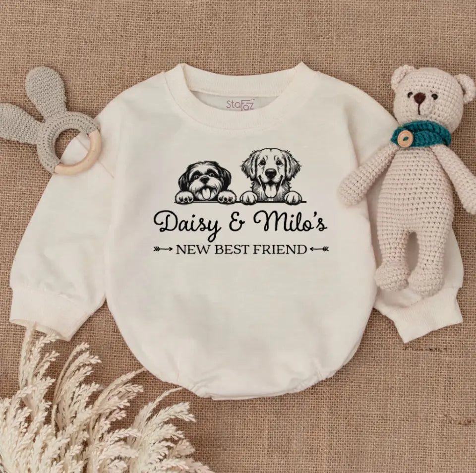 New Best Friend Bubble Romper, Custom Baby Bodysuit, Baby Shower Gift, Cute Kid Gift, Personalized Dog Name Dog Lover Gift BR7225