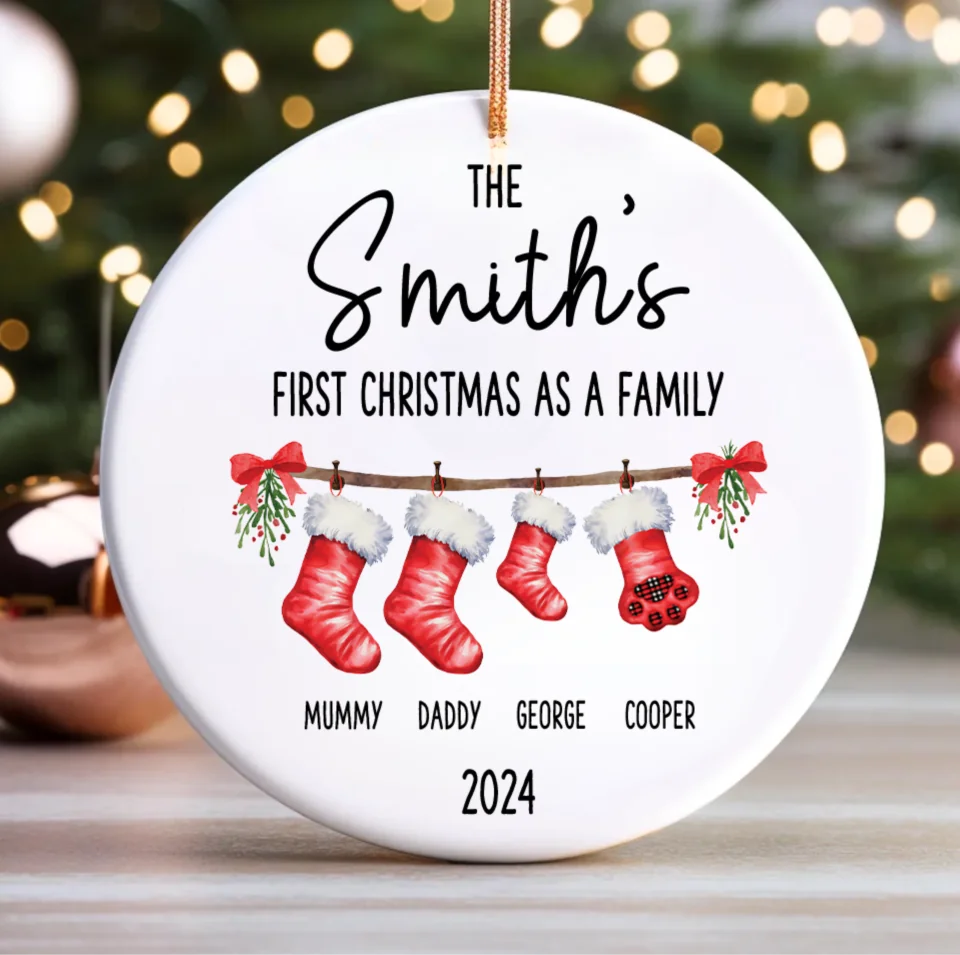 Personalized First Christmas as A Family Bauble, 2024, 1st Xmas as Family Tree Decoration, New Baby Gift, Baby First Christmas Ornament, Holiday Keepsake ONRE02.1