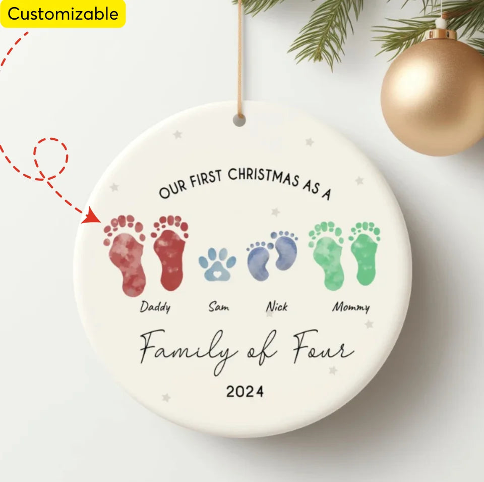 Personalized Our First Christmas Ornament Personalized Gift, 2024 Christmas Engaged Ceramic Ornament Decor, Family of Three or More ON15