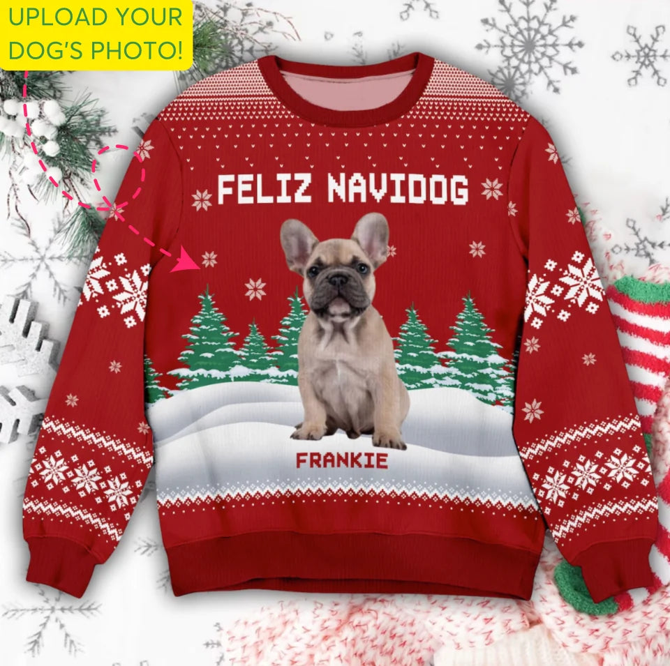 Personalized Photo Christmas Ugly Sweater, Feliz Navidog Ugly Sweater, Thanksgiving Gifts, Christmas Gift, Gift For Dog Lovers, Dog Mom, Dog Dad Wool Sweater WS29TH