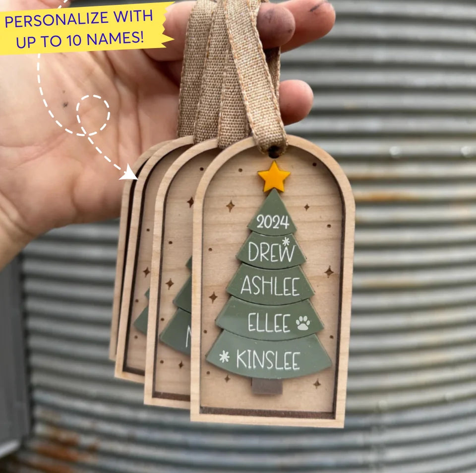Personalized Customized Family Christmas Tree Ornament, Personalized Christmas Ornament, Family Ornament, Christmas Christmas 2 Layer Wooden & Acrylic Ornament ON29