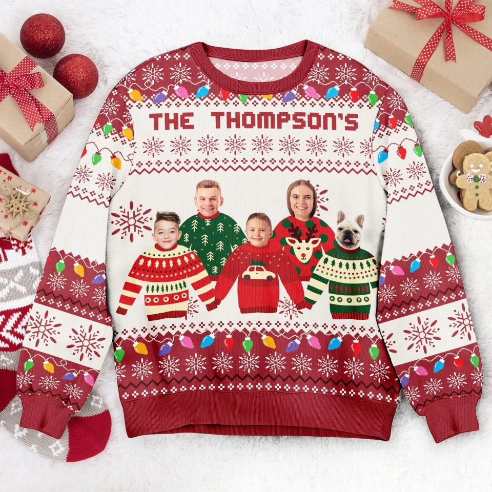 Personalized Face Christmas Family Xmas Leds, Personalized Family Photo Wool Sweater, Ugly Christmas Pattern, Christmas Sweatshirt Wool Sweater WS92