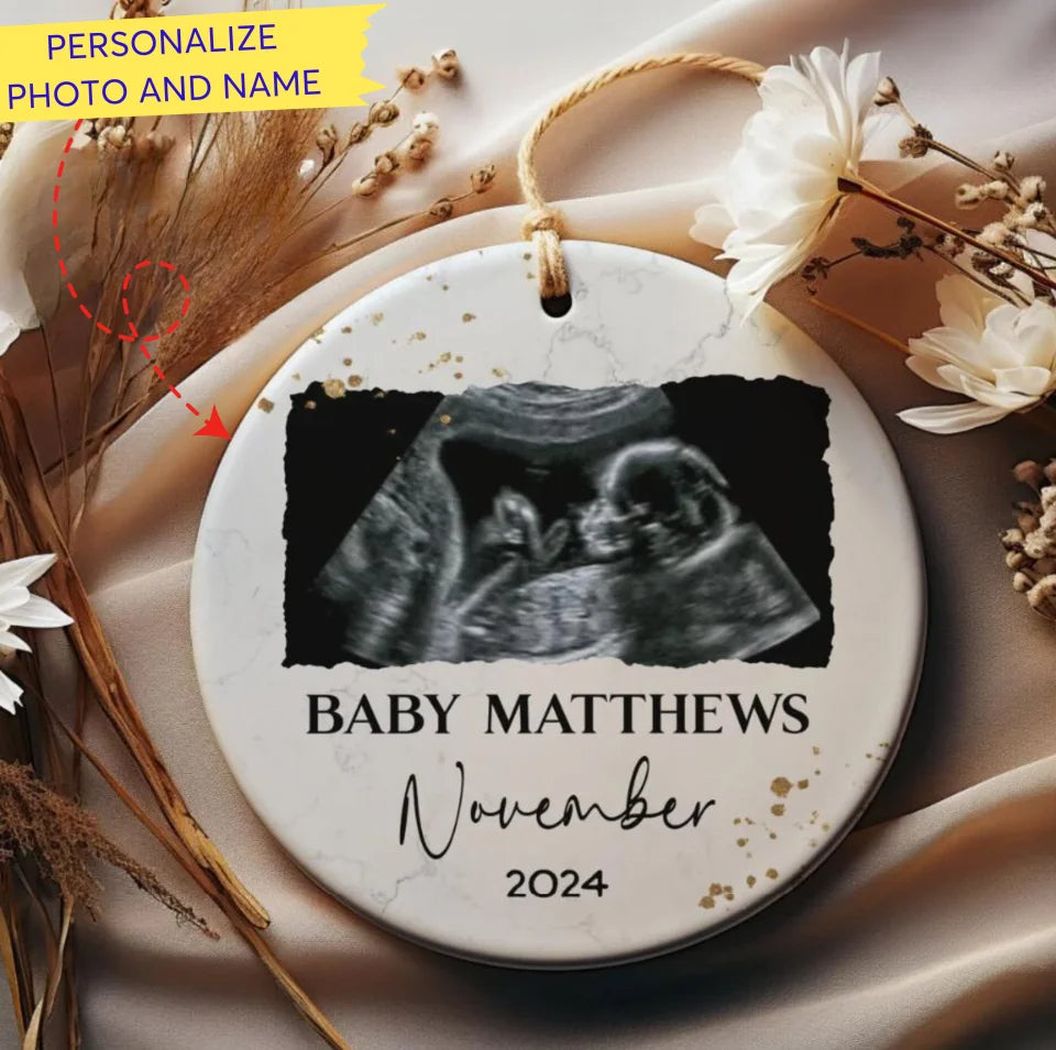 Personalized Ultrasound Ornament, Ultrasound Photo Gift, Personalized Baby Announcement Gift, Christmas Pregnancy Announcement Ceramic Ornament ON015
