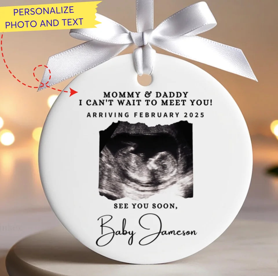 Personalized Ultrasound Photo Ornament, Pregnancy Ultrasound Gifts. Merry Christmas Mommy and Daddy See You Soon. Ultrasound Photo Christmas Ornament Ceramic Ornament ON476