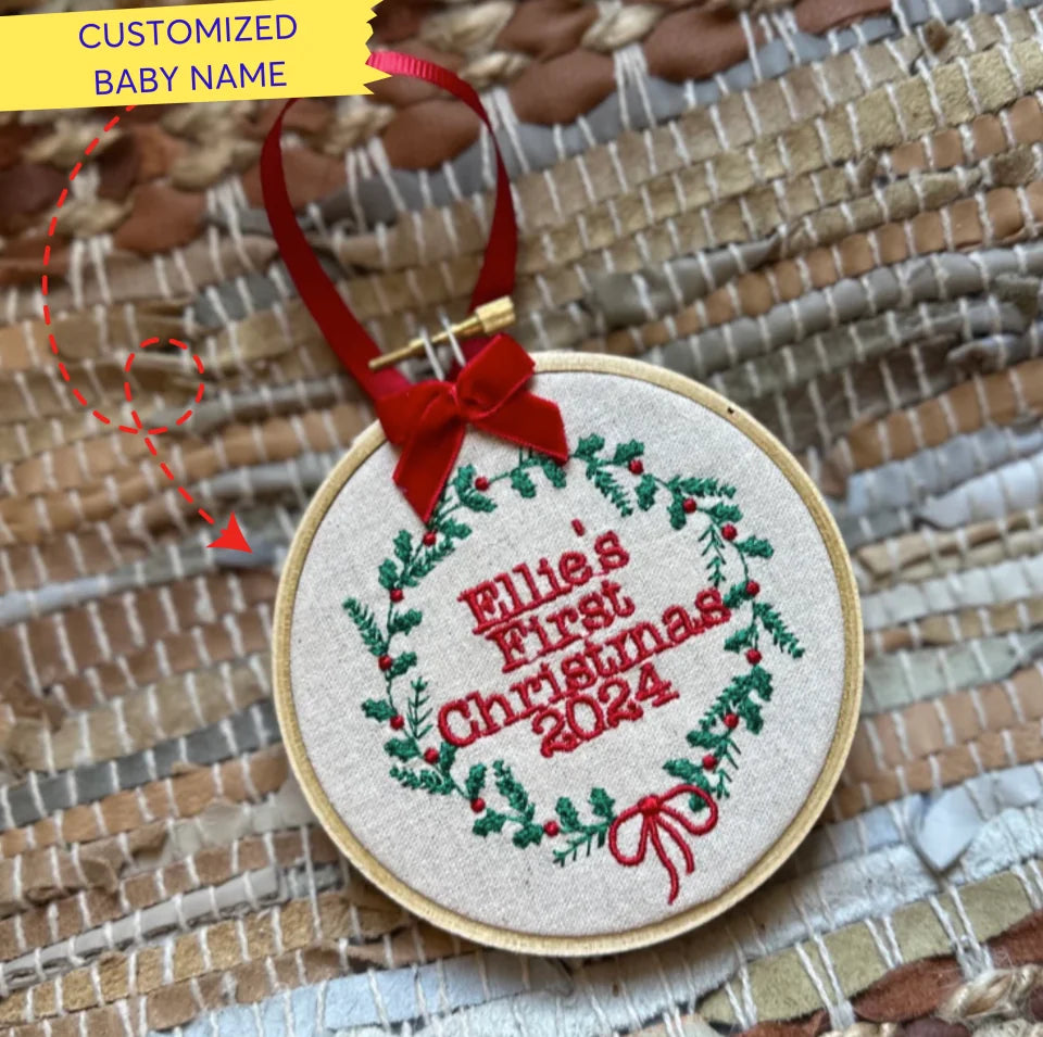 Personalized Embroidered Baby’s First Christmas Ornament- Hierloom Ornament - Persinalized Christmas Ornament - Baby’s Christmas Tree Ornament Gift ONEM90