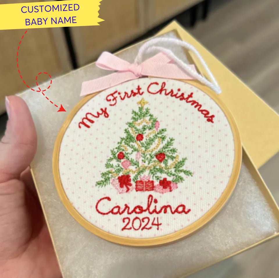 Personalized Embroidered Christmas Ornament for Baby Girl - Baby's First Christmas - Personalized Christmas Ornament ONEM26