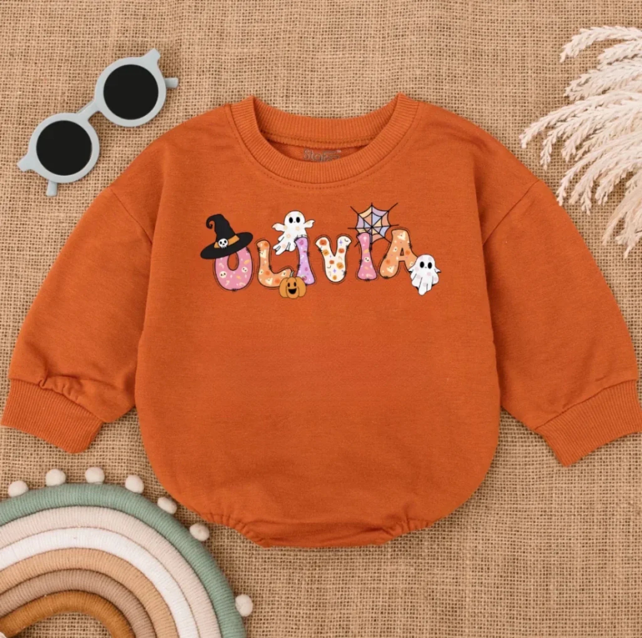 Custom Kids Halloween Name Baby Bodysuit, Spooky Tee Kindergarten Halloween Bubble Romper With Name, Baby Romper BRHL72
