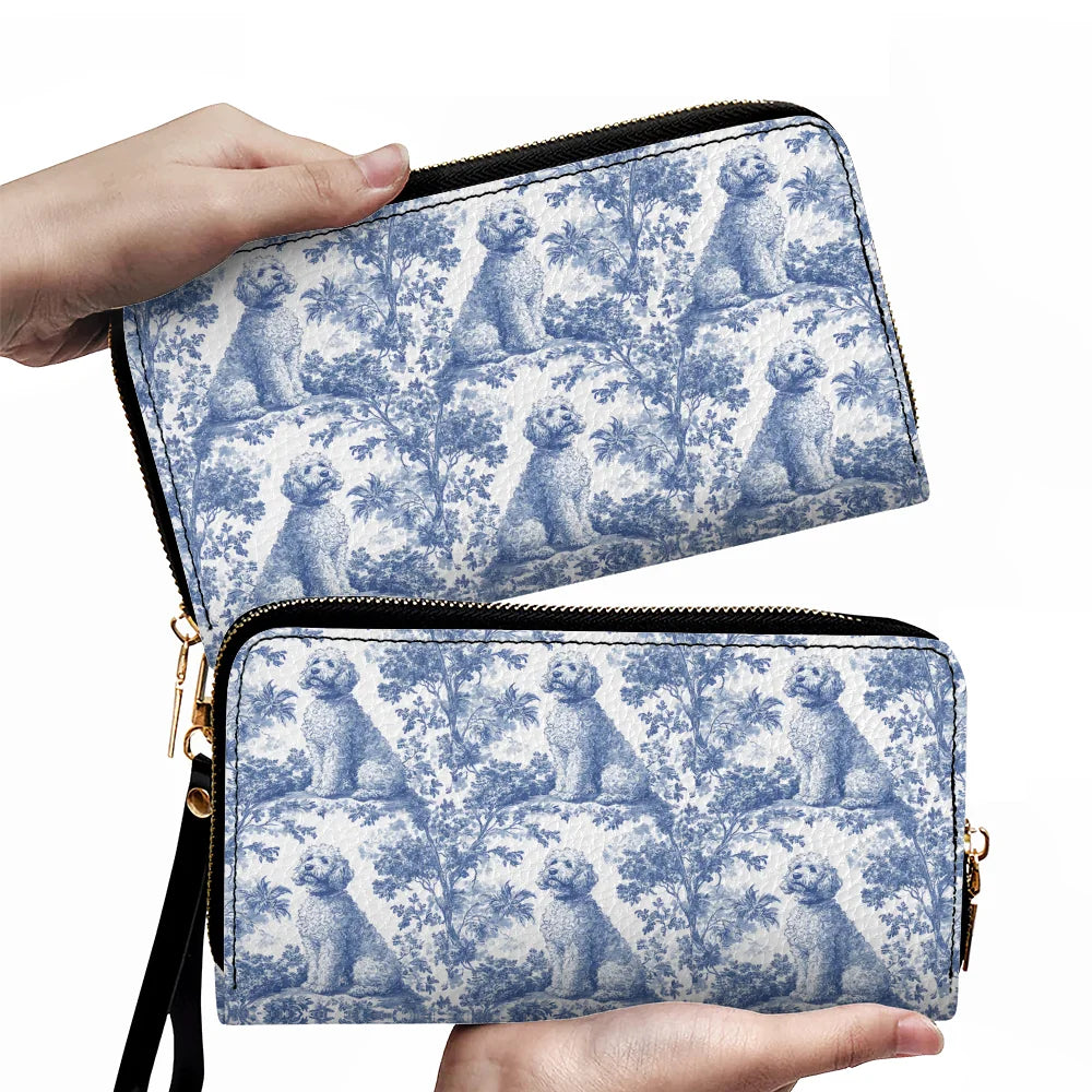 Golden doodle French Blue Toile de Jouy Leather Wallets, Golden doodle Leather Wallets, Doodle Gift, Golden doodle gift, Goldendoodle, Doodle mama Gift, Doodle Mom