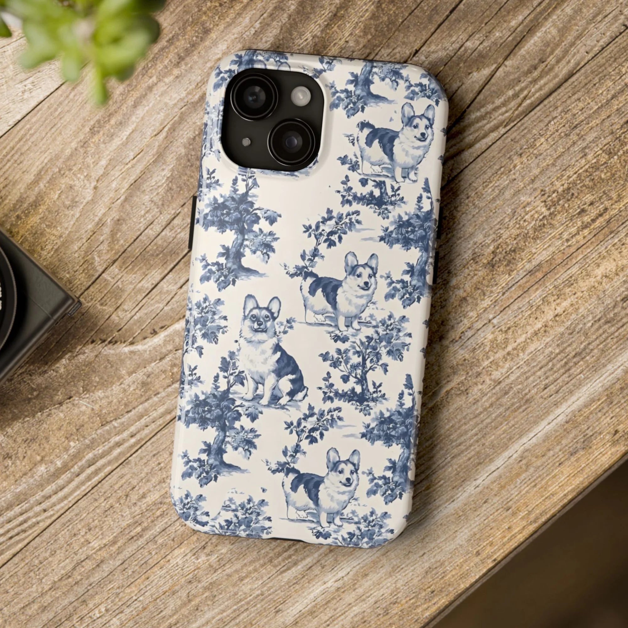 Corgi French Toile de Jouy phone case - Elegant Blue Toile phone case Corgi French Toile de Jouy phone case - Elegant Blue Toile phone case
