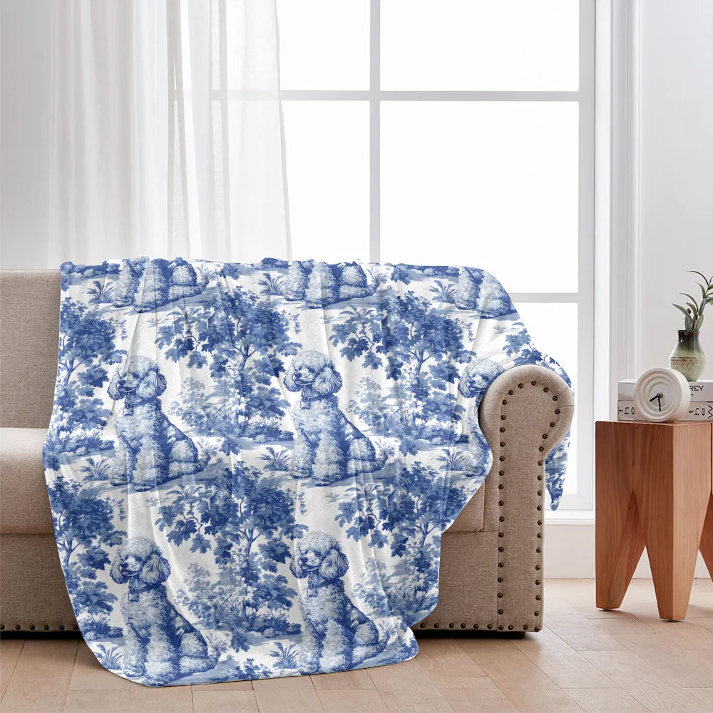 Poodle French Blue Toile de Jouy blanket, Dog blanket, Poodle blanket, Poodle Mom Gifts, Poodle blanket, Poodle Lover Gift