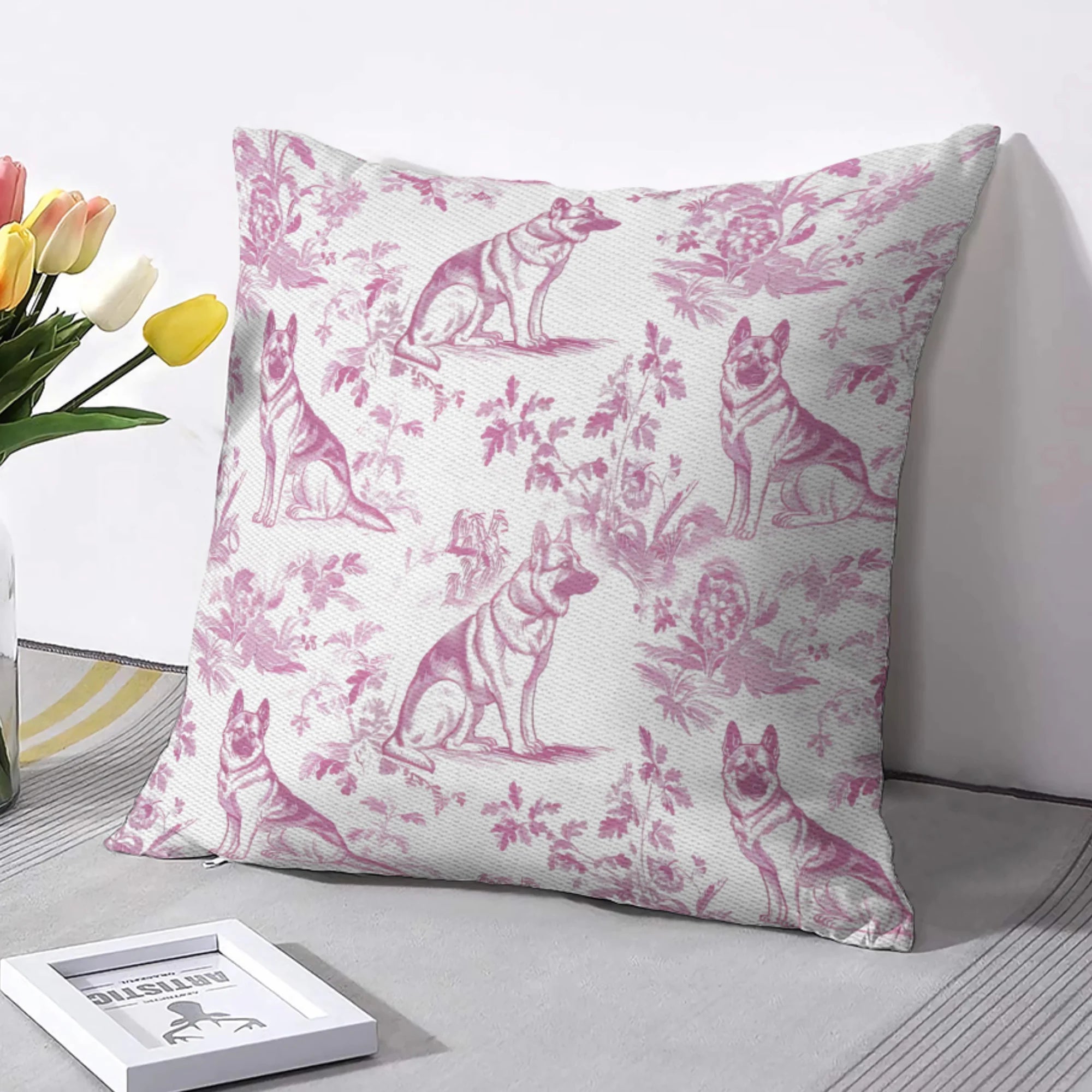 German Shepherd Pink Toile de Jouy Pillow cover - French Toile Pillow cover for German Shepherd Mom, Coquette Dog Lover Gifts, Mothers Day Pillow cover