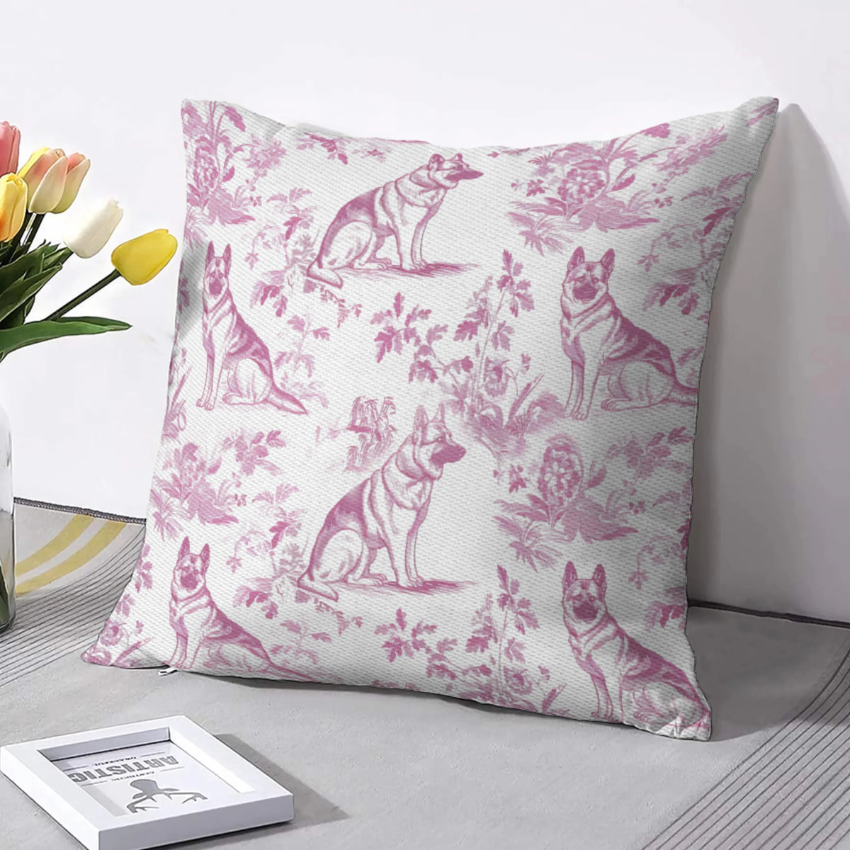 German Shepherd Pink Toile de Jouy Pillow cover - French Toile Pillow cover for German Shepherd Mom, Coquette Dog Lover Gifts, Mothers Day Pillow cover