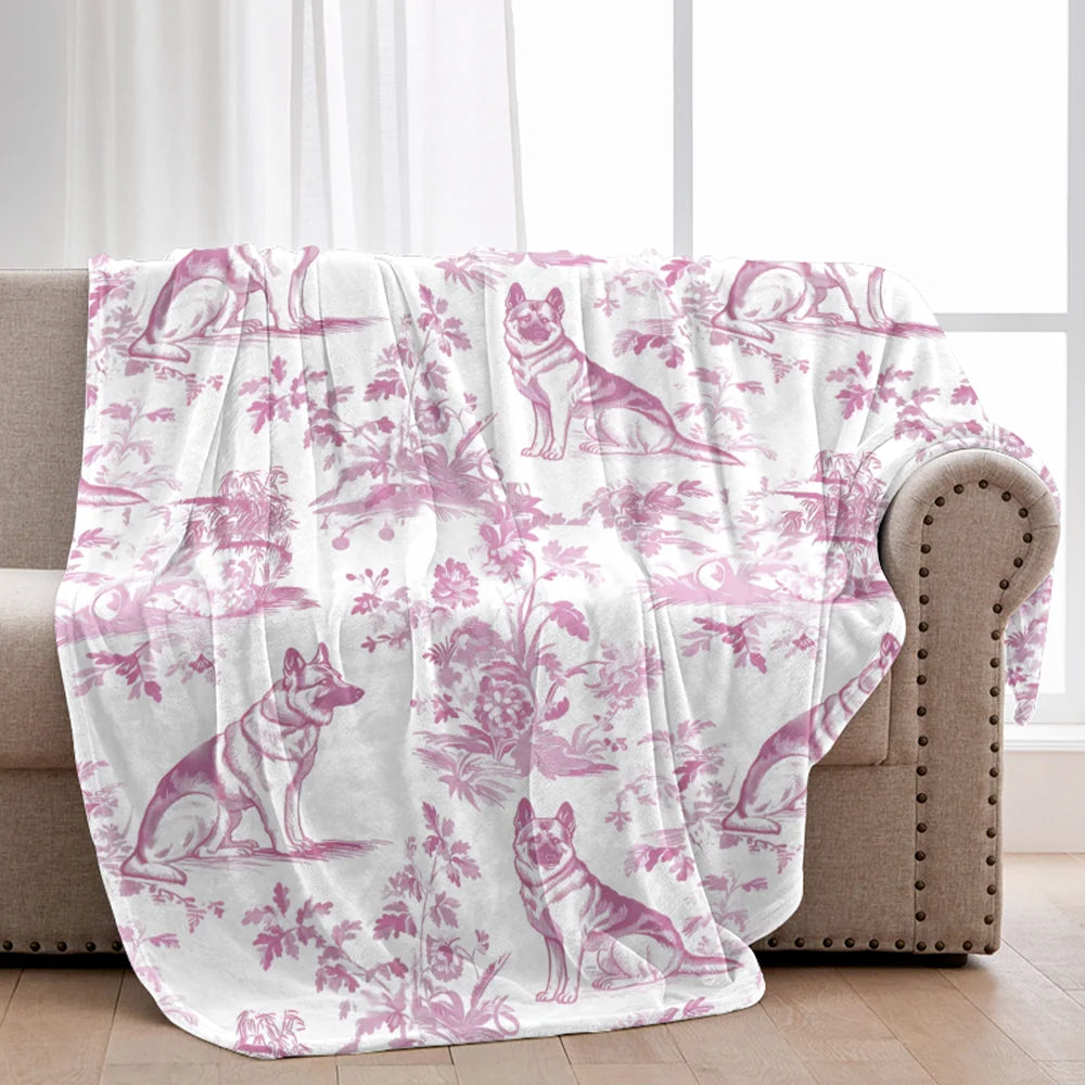 German Shepherd Pink Toile de Jouy Blanket - French Toile Blanket for German Shepherd Mom, Coquette Dog Lover Gifts, Mothers Day Blanket