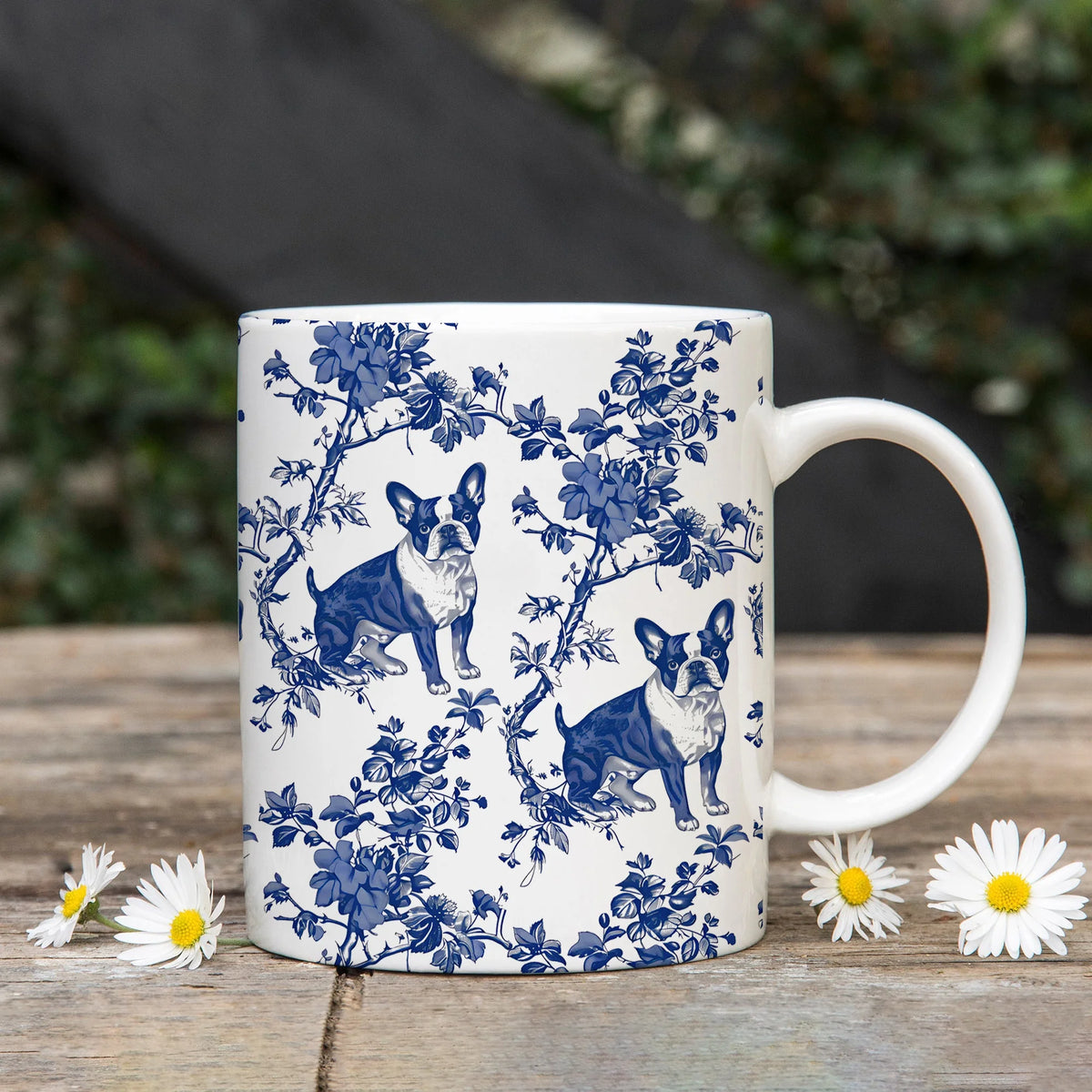 Boston Terrier French Toile de Jouy Mug - Boston Terrier Lovers Blue T