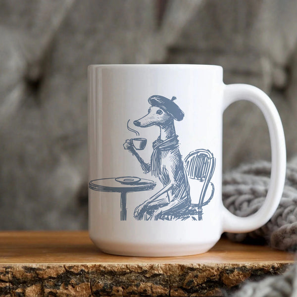 Whippet Italian Greyhound Mug, Greyhound Gift, Iggy Paris, Whippet Fra