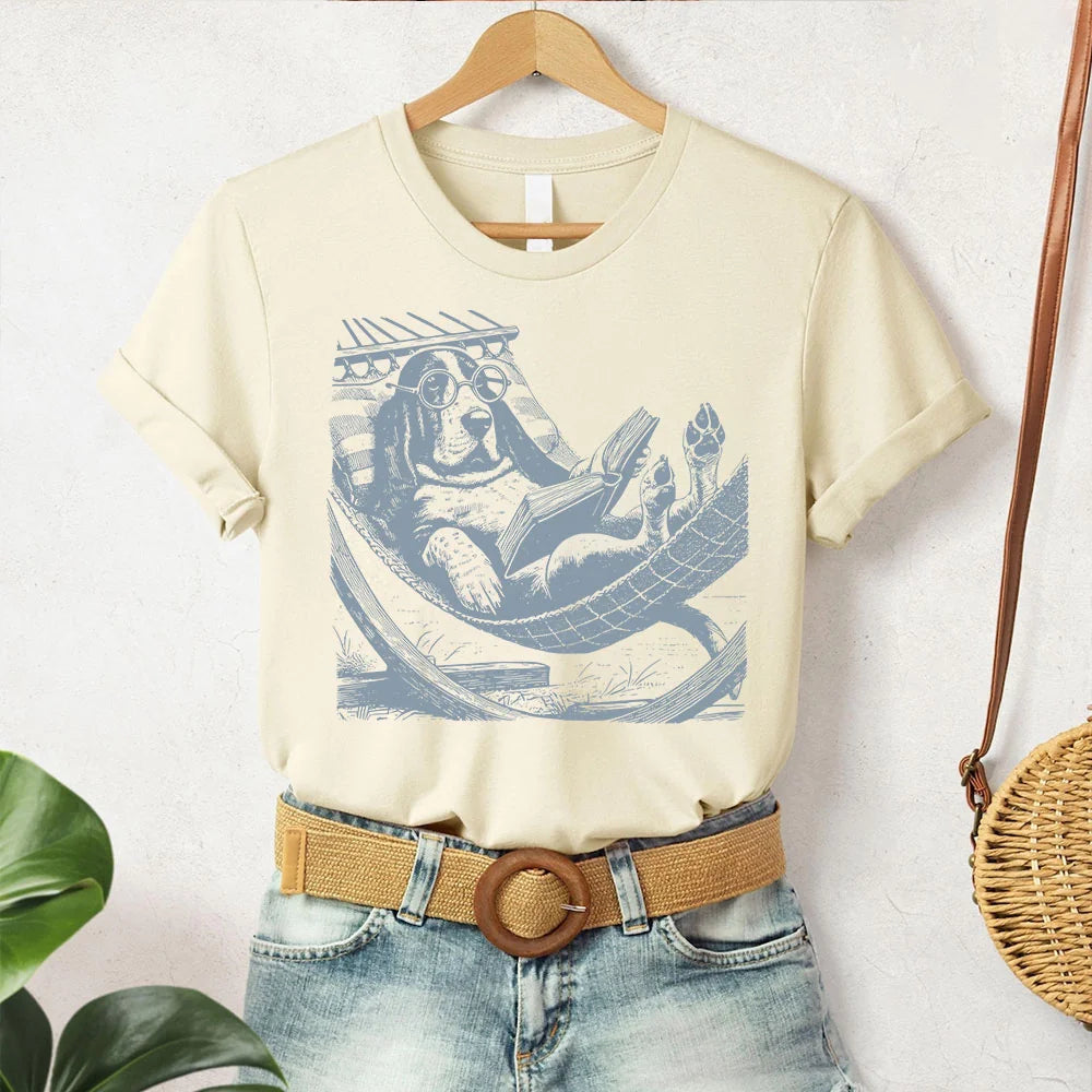 Basset Hound, Vintage Dog Shirt, Funny Dog T-Shirt, Dog Mom Shirt, Reading Dog TShirt, Summer Hammock, Basset Mom, Basset Dad, Basset Hammock