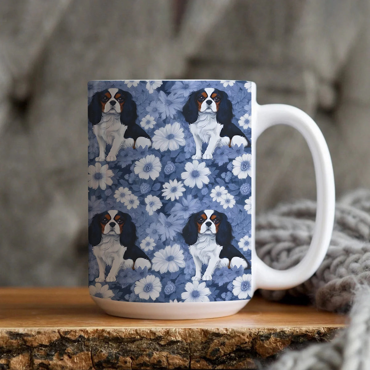 Cavalier King Charles Spaniel French Toile Mug, Blue Toile de Jouy Ceramic mug for Cavalier Lovers, Mug Gift for Dog Lovers