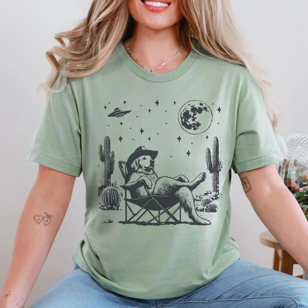 Golden Retriever, Vintage Dog Shirt, UFO Western Shirt, Retro T-Shirt, Cowboy Dog TShirt, Golden Mom, Golden Dad, Golden Retriever Gift