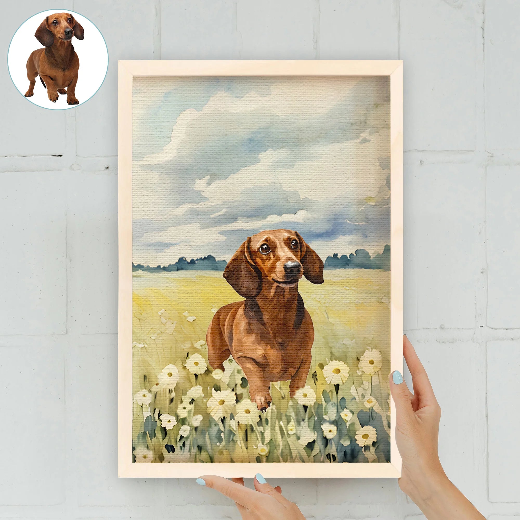 Personalized Dog in Flower Field Portrait Canvas – Dog Lover Floral Art Gift