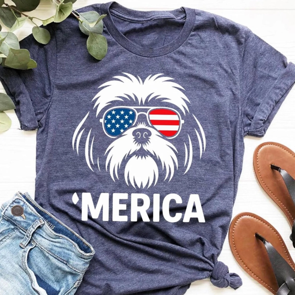 Shih Tzu Merica T-Shirt | 4th of July Dog Shirt | Patriotic Shih Tzu Shirt | Shih Tzu Mom &amp; Dad Gift | USA Shih Tzu Dog Gift