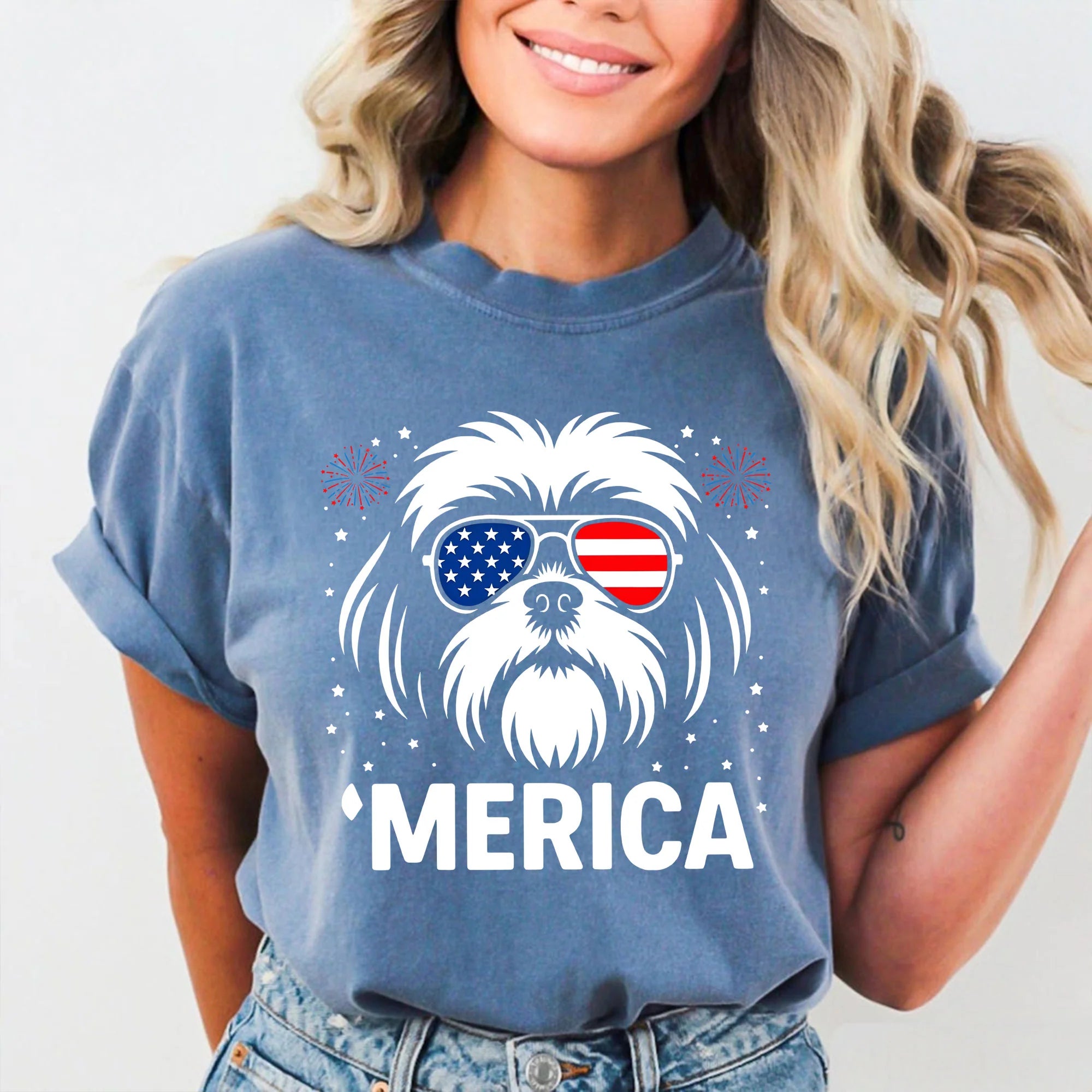Comfort Color Shih Tzu 'Merica T-Shirt | 4th of July Dog Lover Gift | Patriotic Shih Tzu Tee | USA Shih Tzu Mom & Dad Shirt | Cute Shih Tzu Dog Shirt