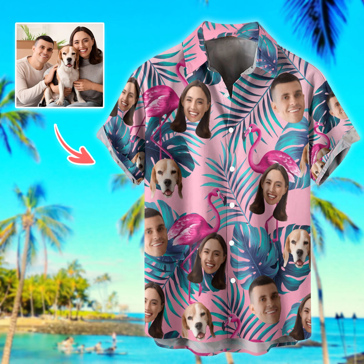 Personalized Hawaiian T-Shirt With Face, Hawaiian Custom Face Shirt for Men Women Kids, Pet, Personalized Aloha Shirt for Vacation &amp; Gifts