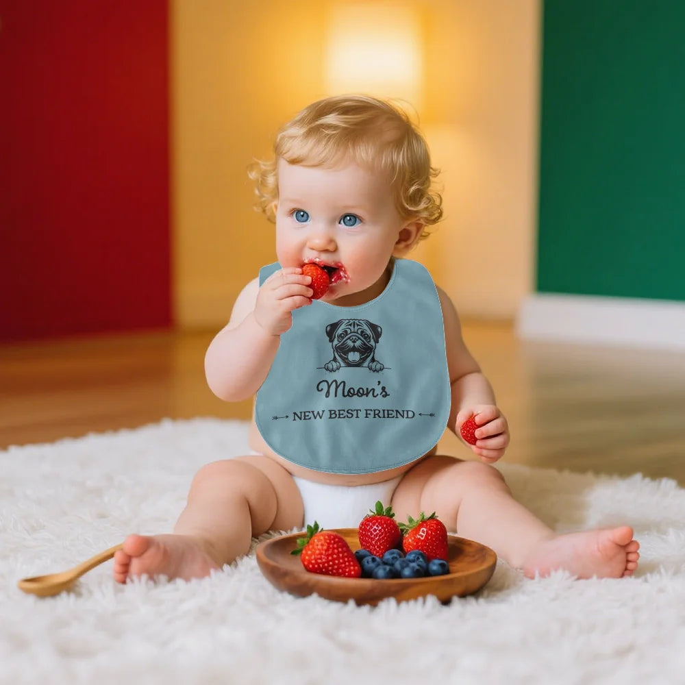 New Best Friend Baby Bib, Personalized Dog Name Bib for Baby, Cute Dog Lover Gift, Custom Baby Shower Gift, Baby and Pet Matching Bib