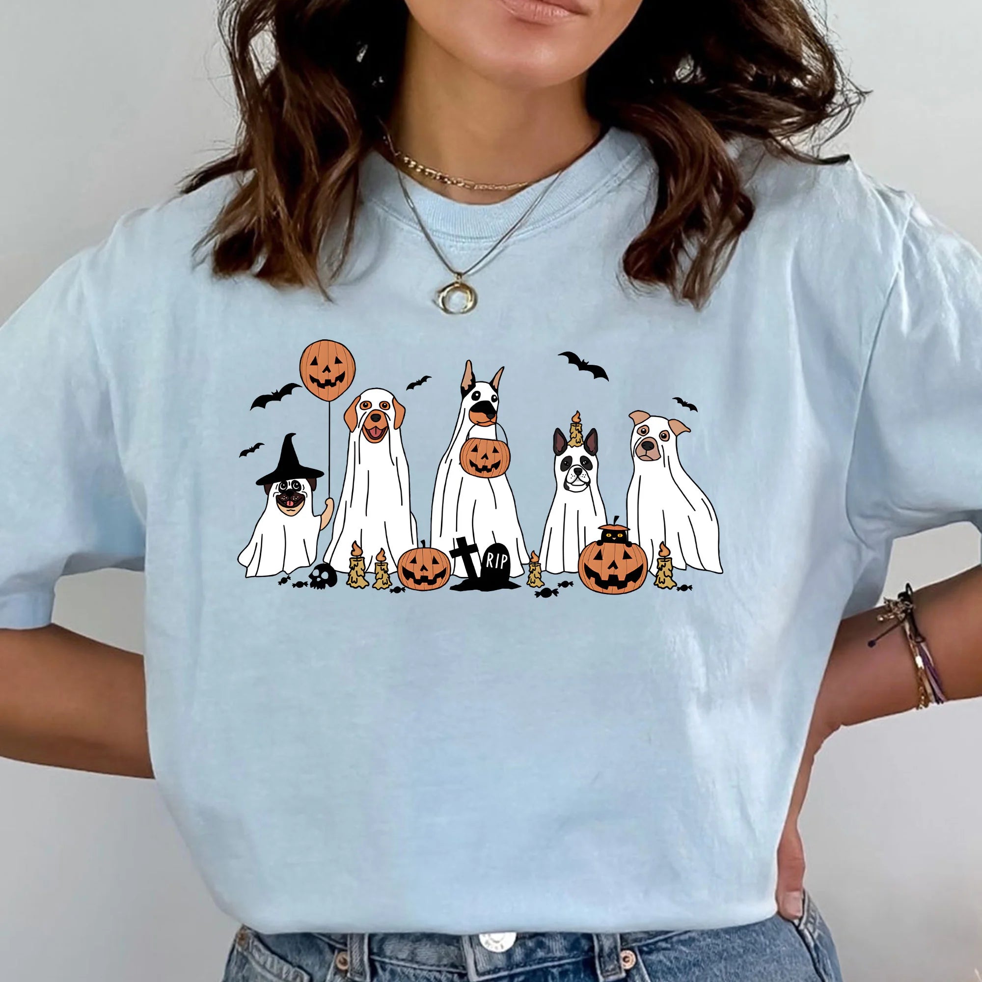 Halloween Sweatshirt, Halloween Shirt, Retro Spooky Season, Ghost Sweatshirt,Halloween Dog Sweatshirt,Ghost Dog Shirt,2024 Happy Halloween