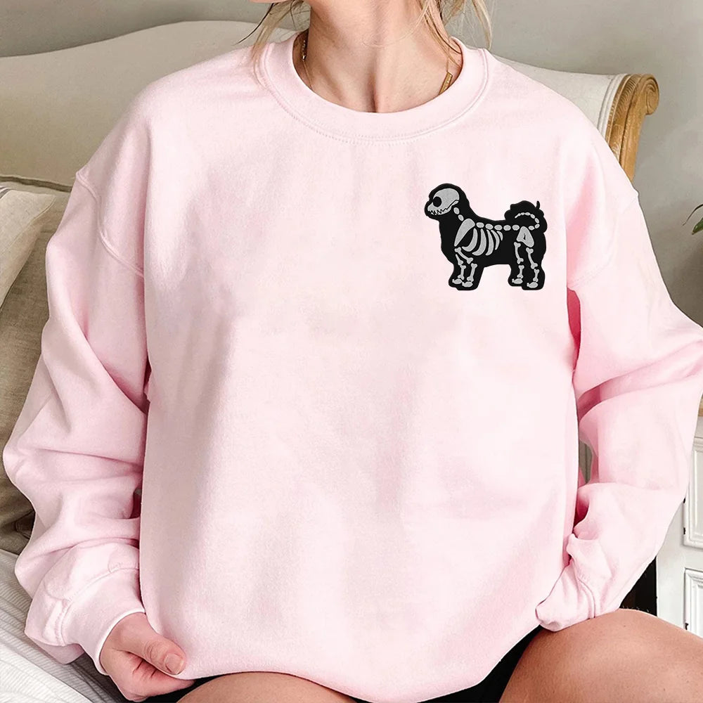 Custom embroidered skeleton dog breed halloween sweatshirt