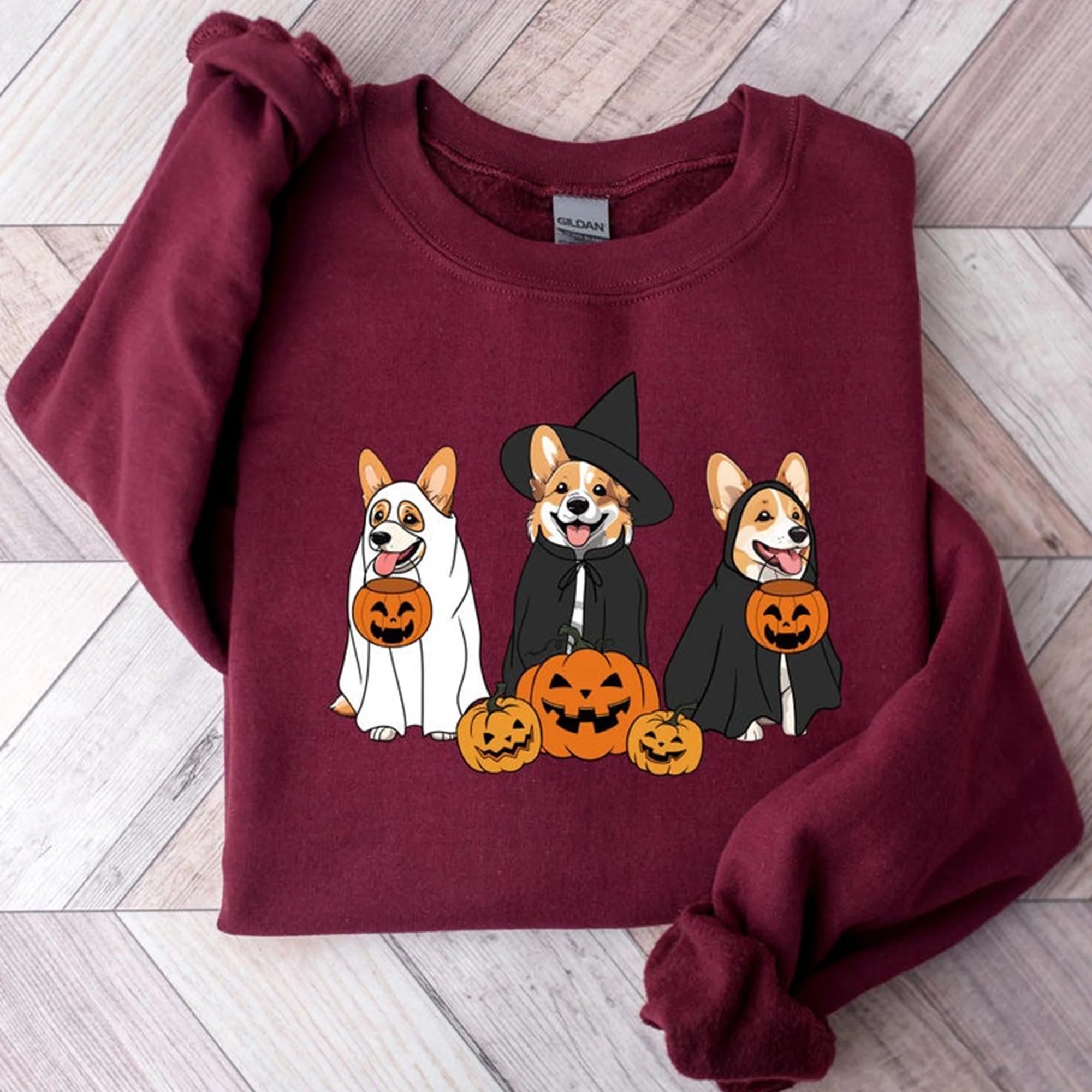 Ghost And Witch Corgi Dog Halloween Sweatshirt, Ghost Corgi Dog shirt, Retro Halloween shirt, Dog Lover Gift, Ghost Dog Shirt, Animal Lover