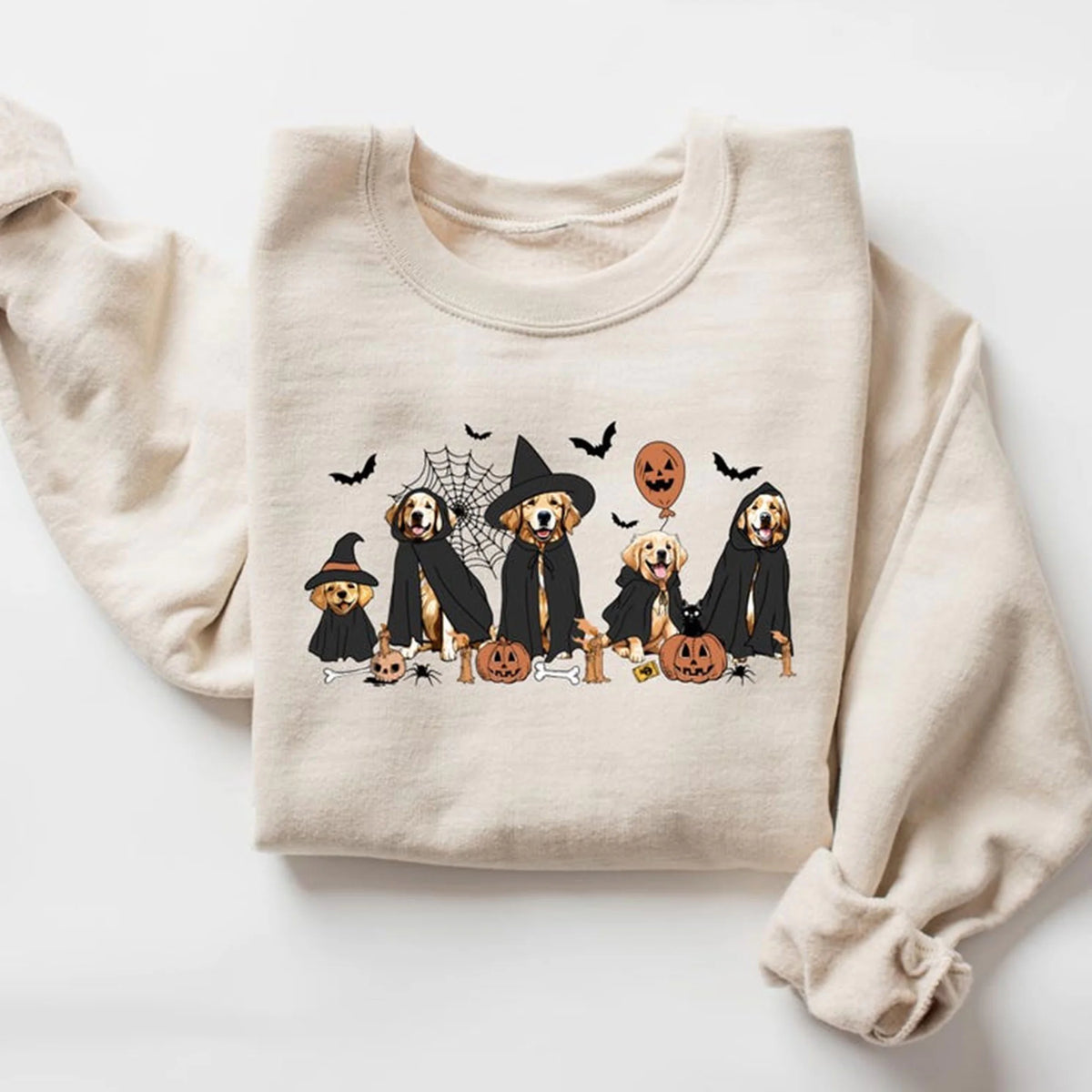 Ghost And Witch Golden Retriever Halloween Sweatshirt, Ghost Golden Retriever Shirt, Dog Lover Gift, Ghost Dog Shirt, Сute Ghost Dog T-shirt