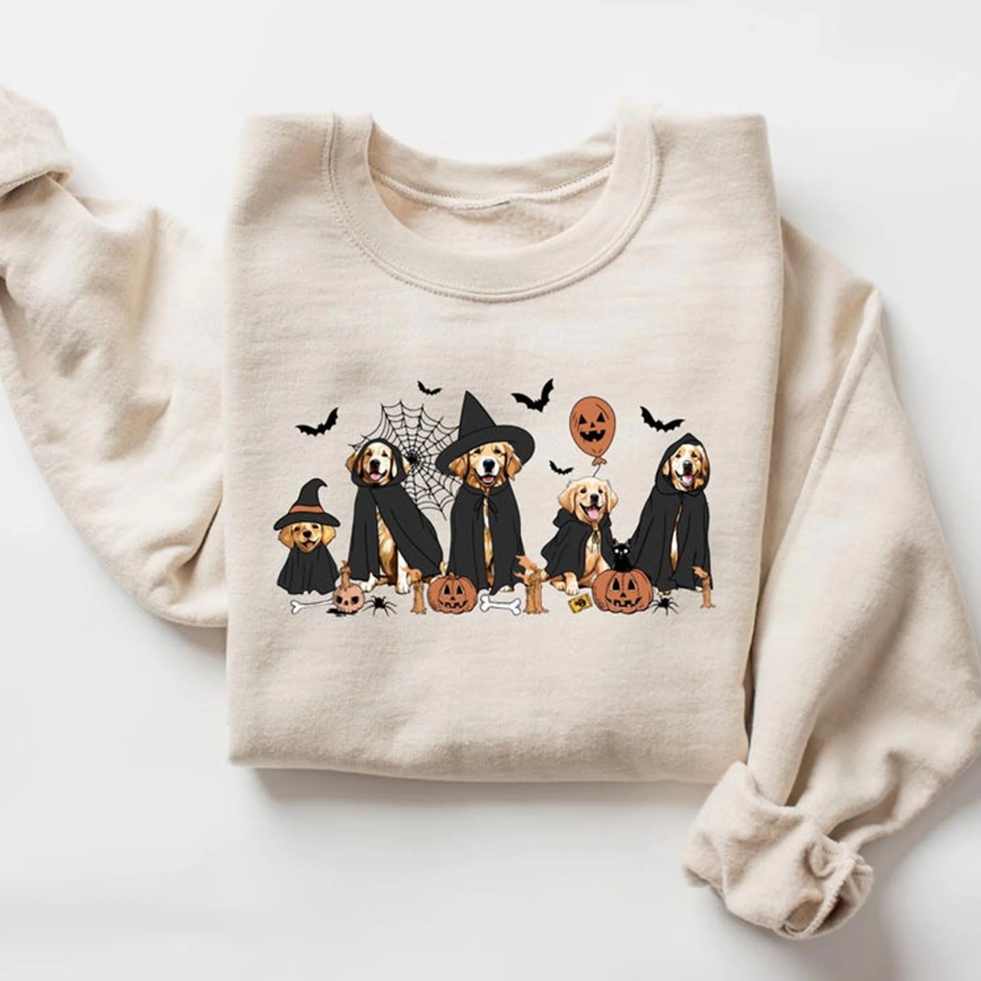 Ghost And Witch Golden Retriever Halloween Sweatshirt, Ghost Golden Retriever Shirt, Dog Lover Gift, Ghost Dog Shirt, Сute Ghost Dog T-shirt