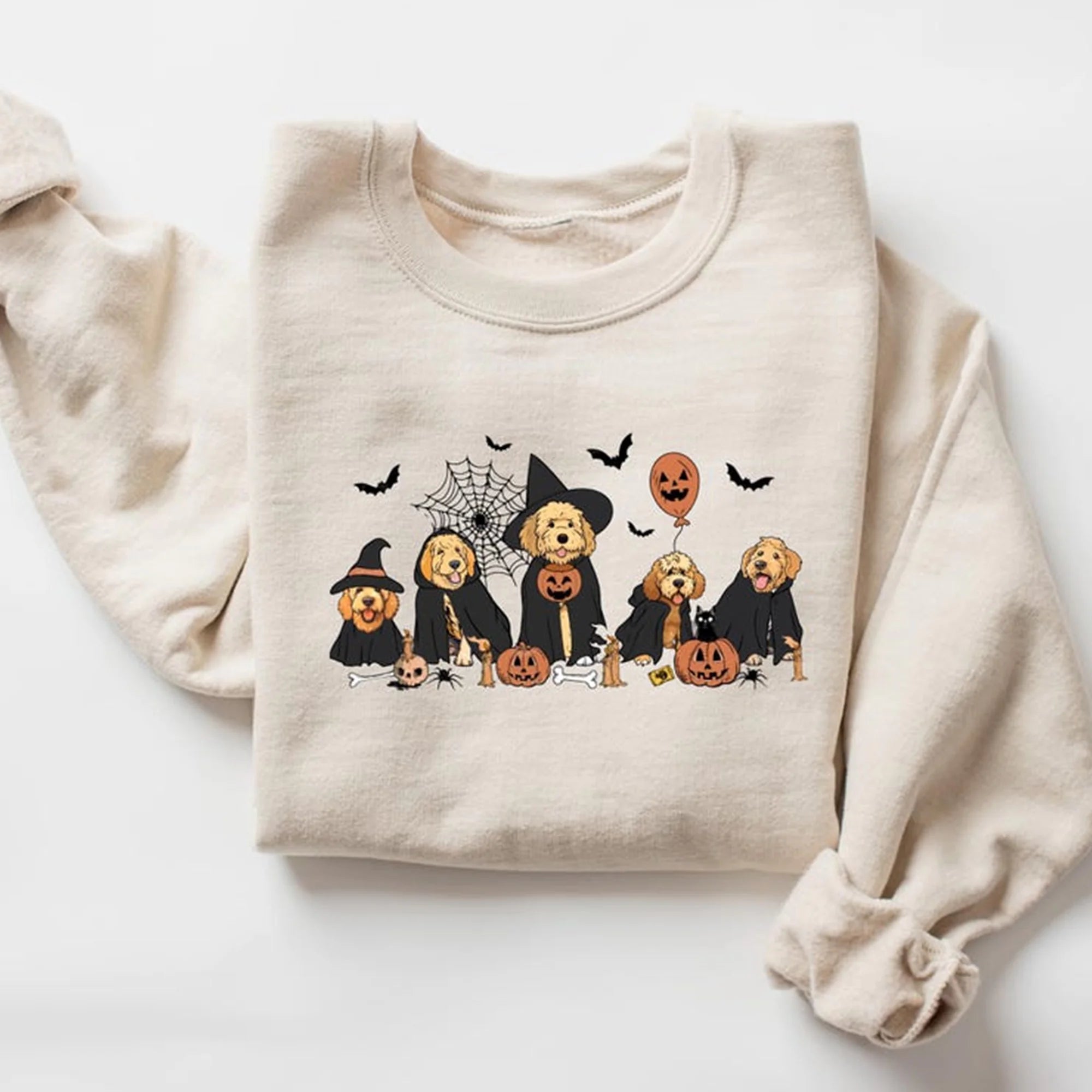 Ghost And Witch Goldendoodle Halloween Sweatshirt, Ghost Goldendoodle shirt, Halloween dog shirt, Dog Lover Gift, Ghost Dog Shirt,Сute Ghost