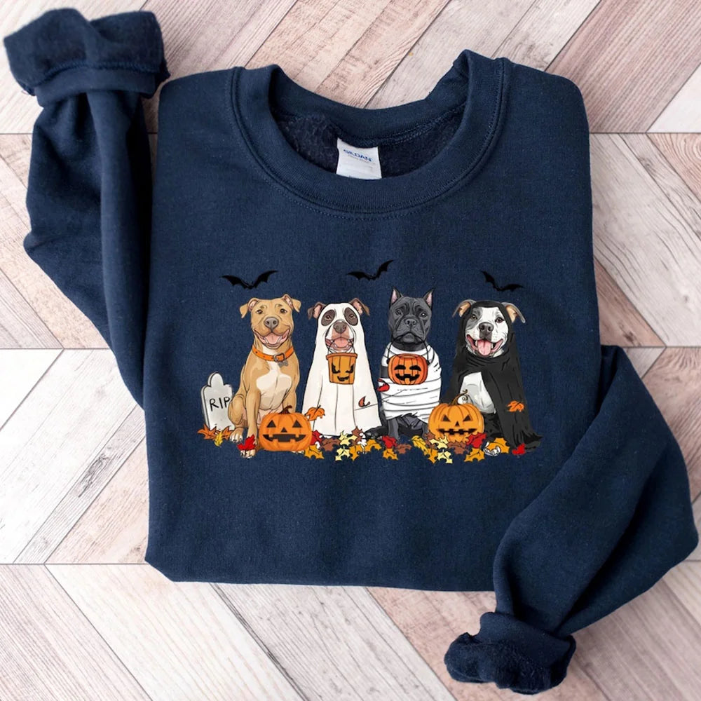 Halloween Dog Sweatshirt, Pitbull Ghost Dogs sweatshirt, Halloween Sweatshirt, Halloween Sweater, Ghost Dog Shirt, Pitbull Halloween Shirt