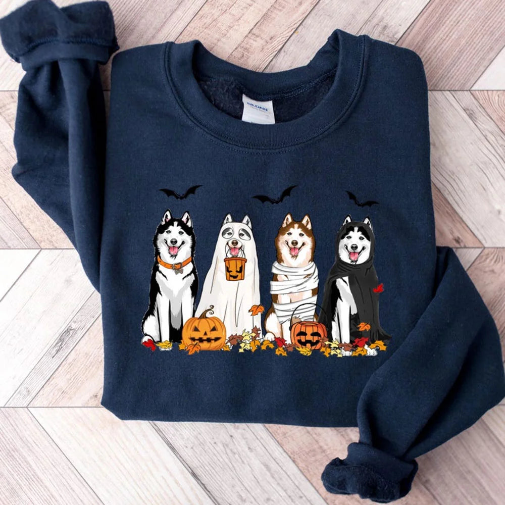 Halloween Dog Sweatshirt, Husky Ghost Dogs sweatshirt, Halloween Sweatshirt, Halloween Sweater, Ghost Sweatshirt,Ghost Dog Shirt,husky shirt