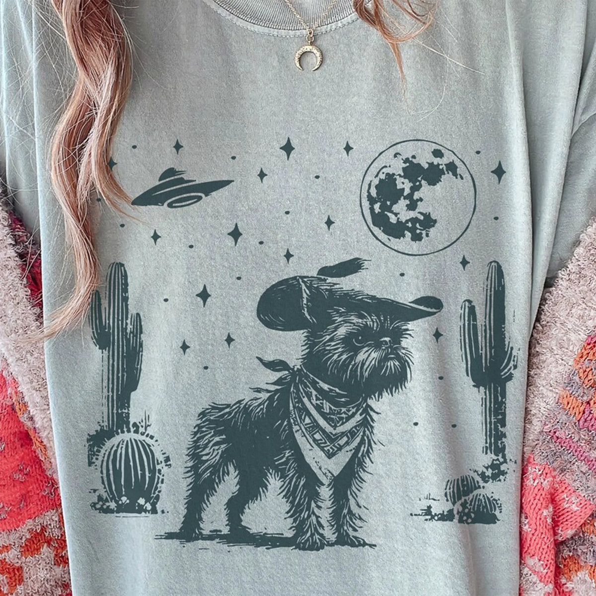 Vintage Brussels Griffon UFO Shirt – Western Cowboy Dog Tee, Retro Alien Dog T-Shirt, Perfect Gift for Griffon Mom, Dad &amp; Dog Lovers