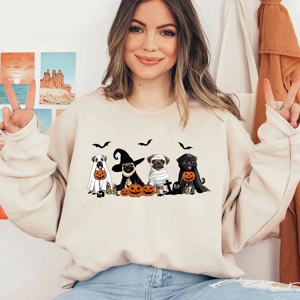 Pug Halloween Sweatshirt, Pug Halloween, Spooky Halloween Dog Mom Sweatshirt