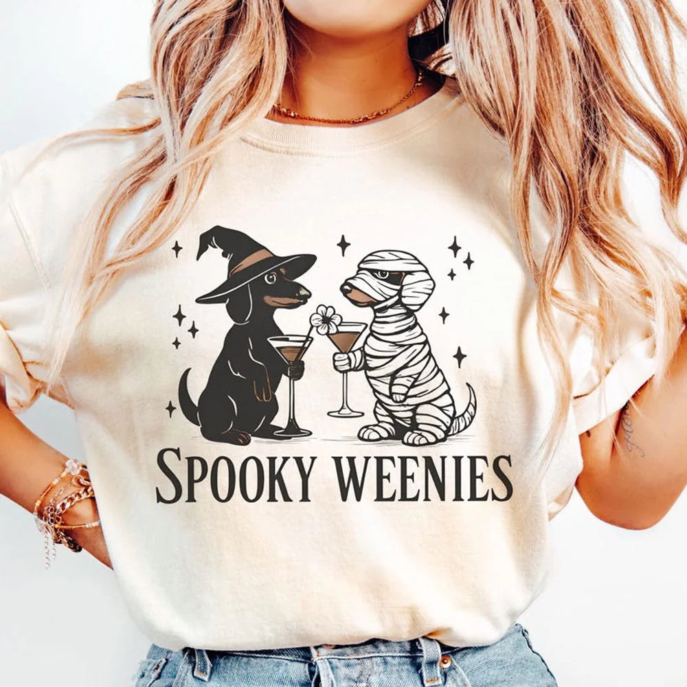 Halloween Dachshund Comfort Colors T-Shirt, Weiner Dog Halloween Shirt, Spooky Ghost Shirt, Halloween Dog Tee Shirt, Spooky Weenies Tee