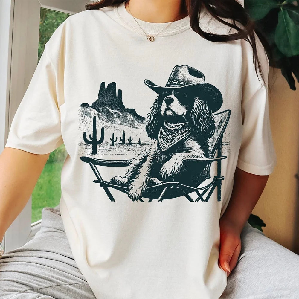 Vintage Cavie Western Shirt – Cowboy Cavie Tee, Retro Desert Dog Chill T-Shirt, Gift for Cavie Mom, Dad &amp; Cavalier King Charles Lovers