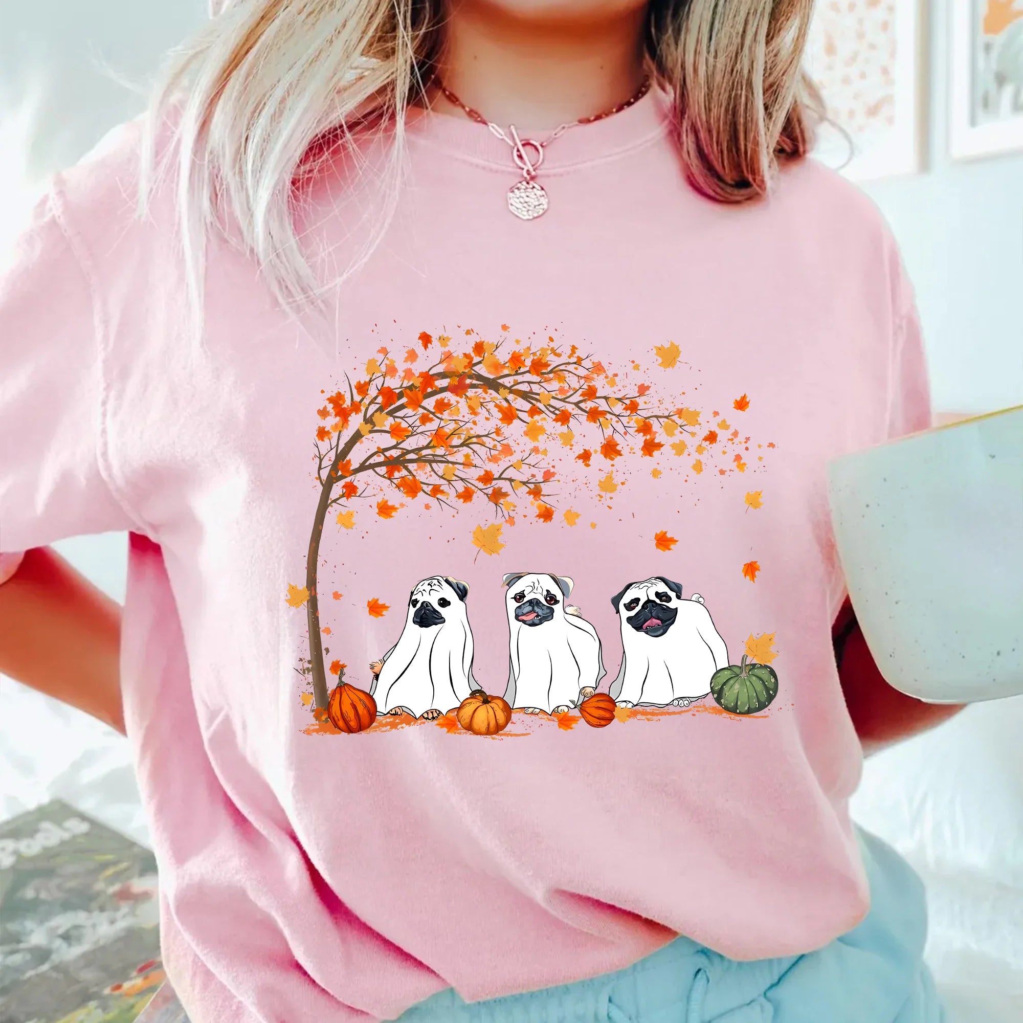 Pug Halloween Shirt Comfort Colors Pug Fall Tee Halloween Ghost Dog Shirt Pug Mom Pugkin Shirts Dog Lover Gift for Friend