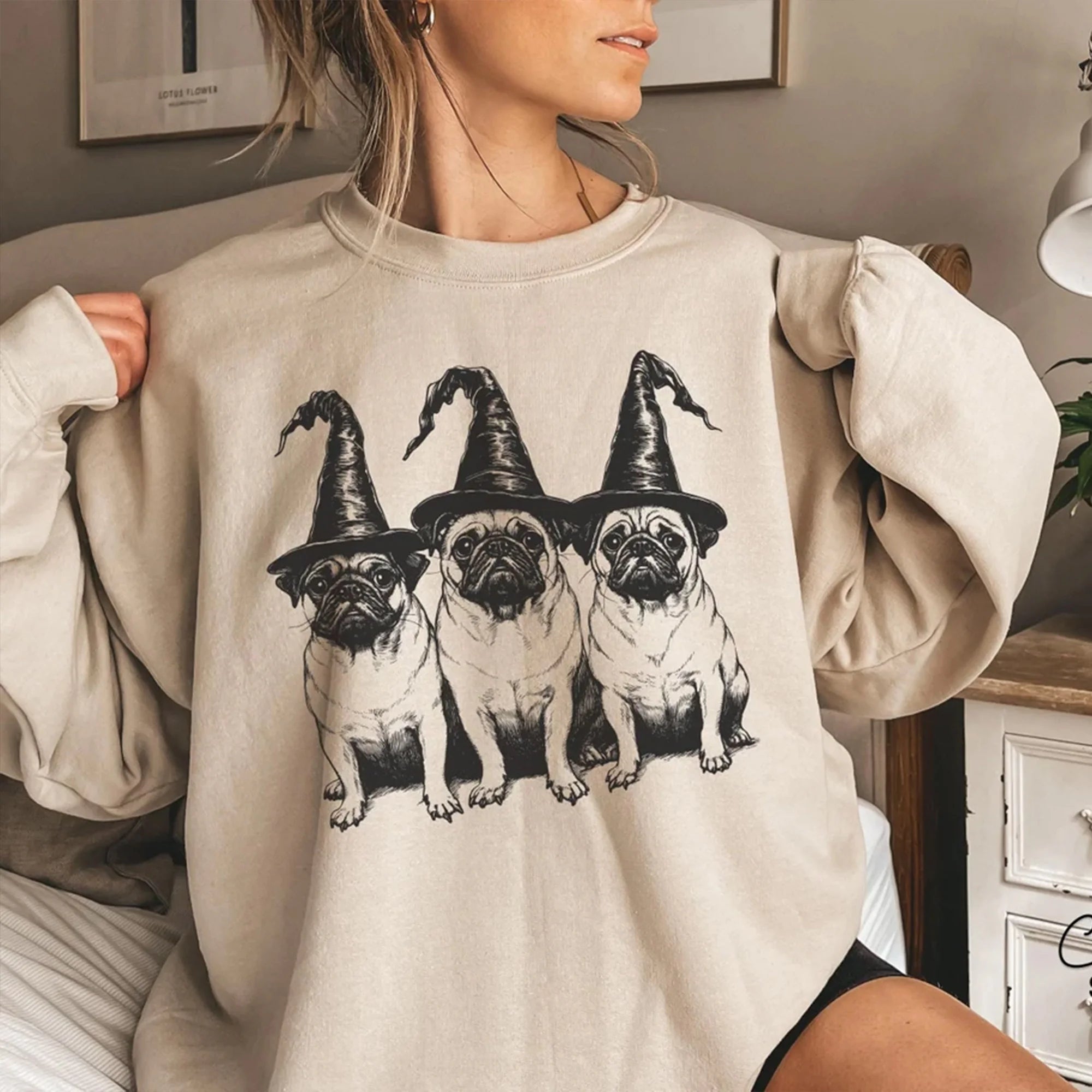 Pug Halloween Sweatshirt, Spooky Halloween Dog Mom Sweatshirt, Pug Halloween