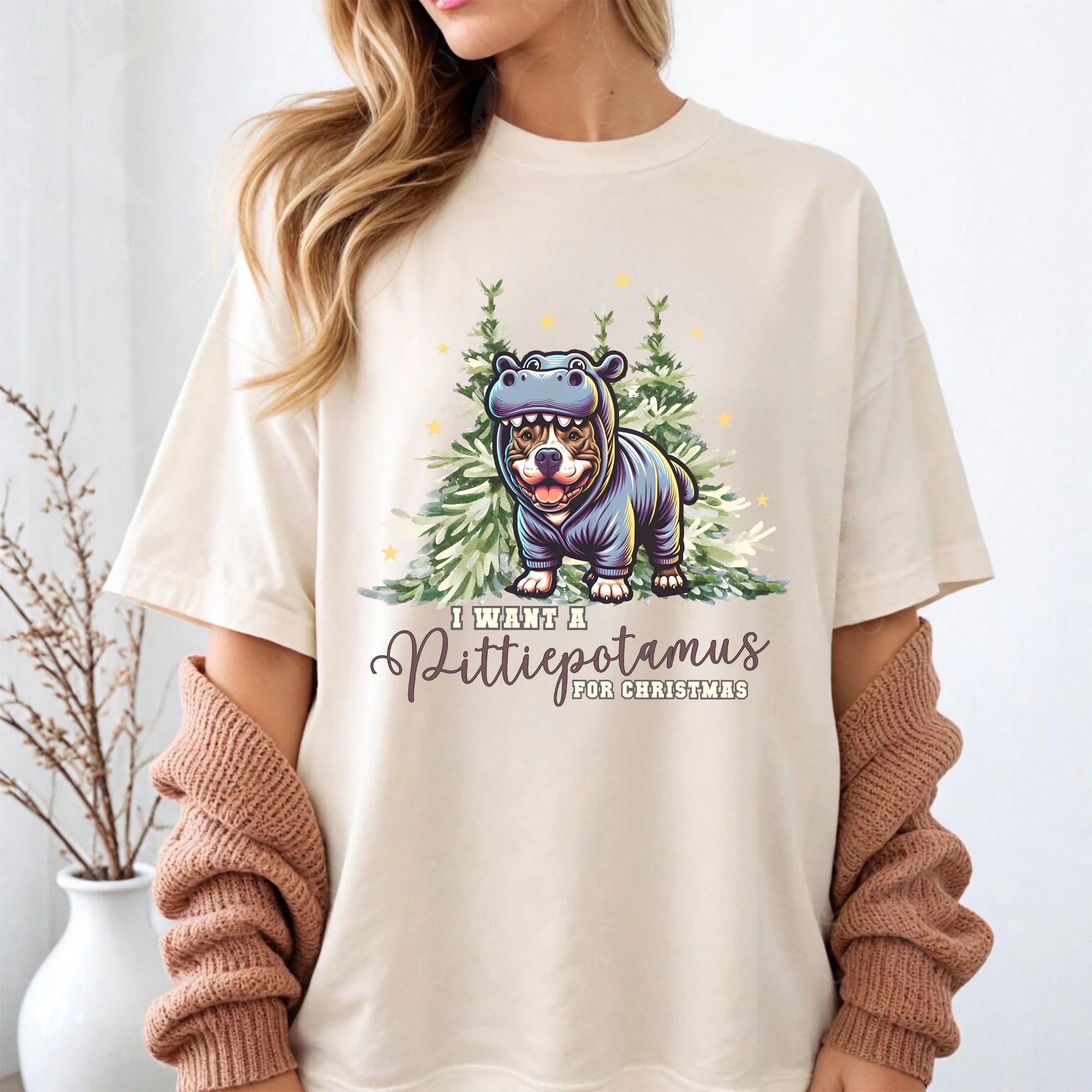 Pitbull T-shirt, pitbull Christmas, pittie lover, pittie mom, house hippo, I want a pittiepotamus for Christmas, Comfort Colors ®