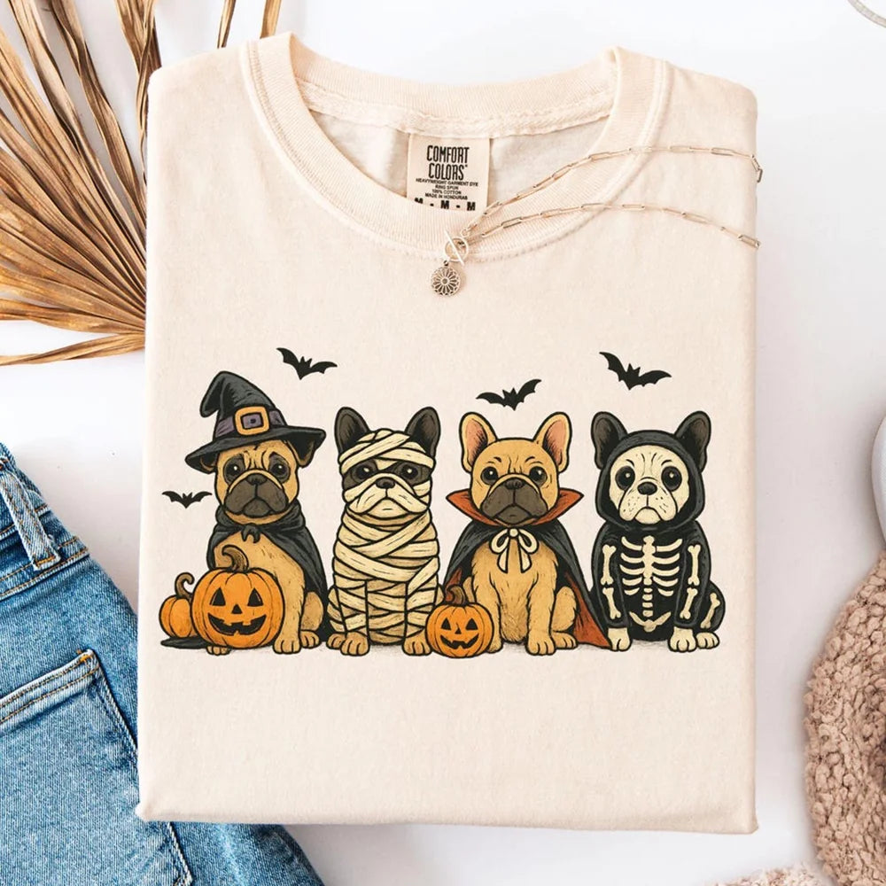 Comfort Colors Halloween French Bulldog T-Shirt, Frenchie Lover Shirt, French Bulldog Skeleton Tee, French Bulldog Gifts, Frenchie Dog Mom