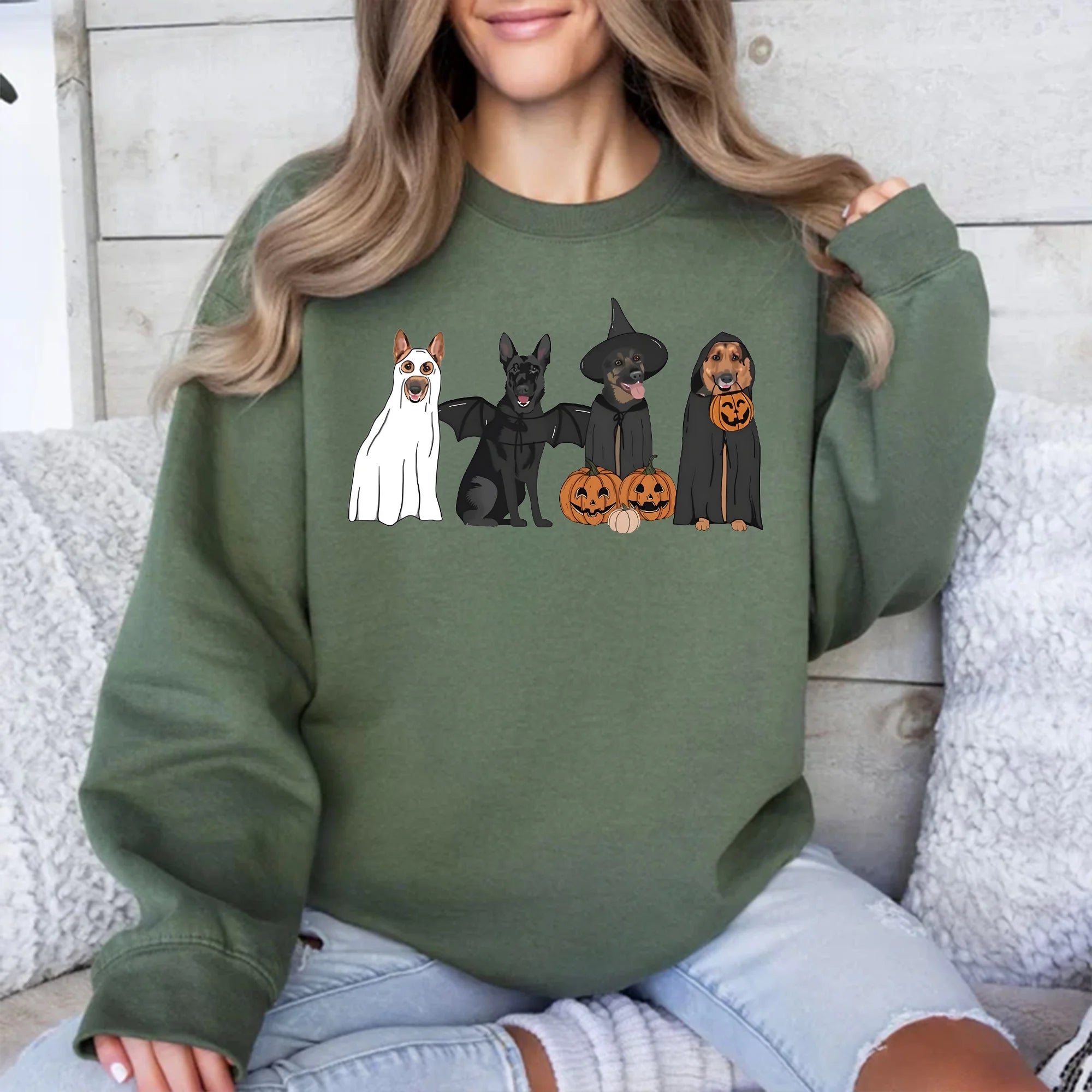 German Shepherd Halloween Sweatshirt, Ghost Dogs Sweatshirt, Halloween Dog, Halloween Shirts, Fall Sweater, Spooky Season, Dog Lover Gift
