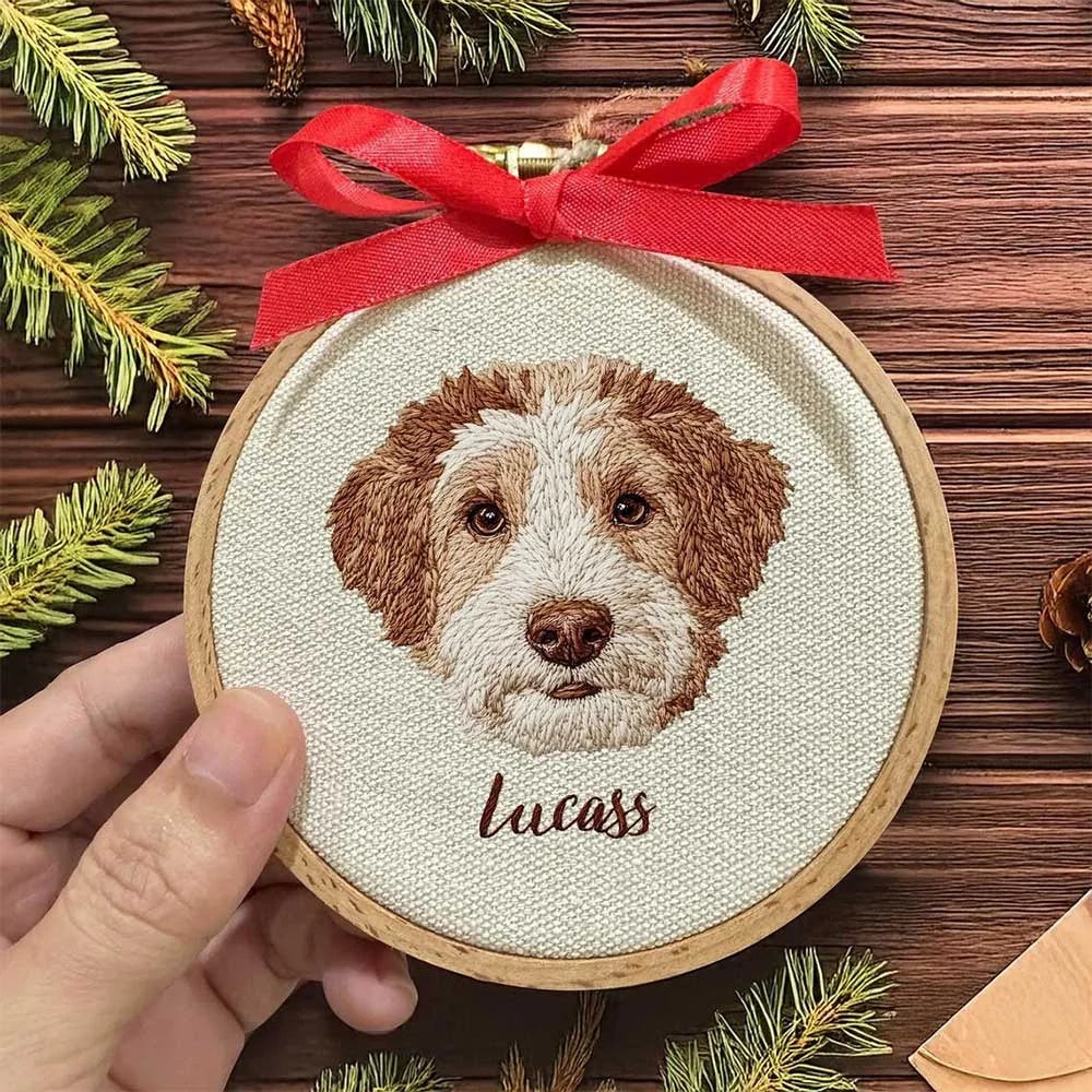 Custom Dog Portrait Photo Frame, Embroidered Personalized Dog Frame With Photo &amp; Name, Gift For Dog Owners, Gift Pet Lovers Christmas