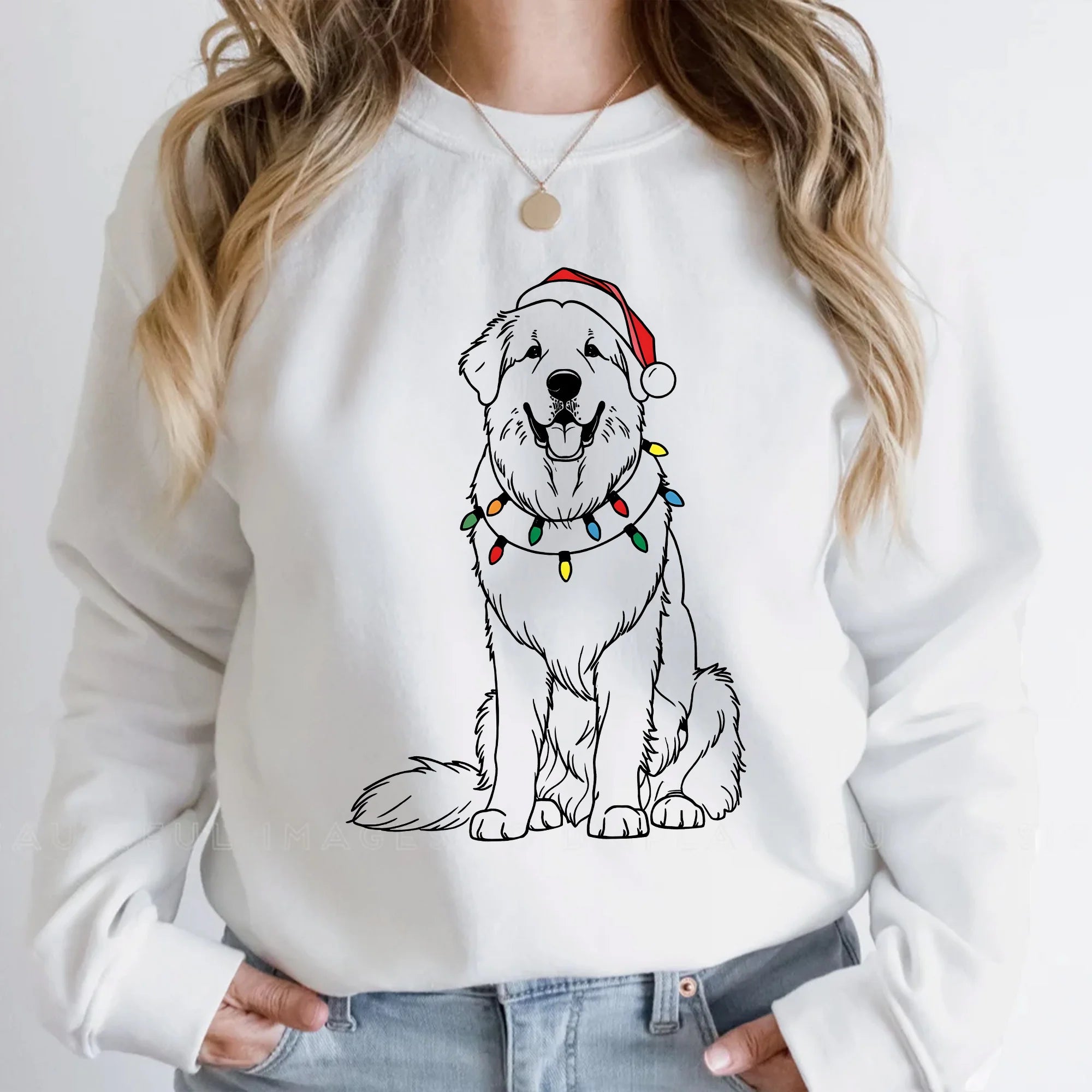 Christmas Great Pyrenees Sweatshirt | Santa Pyrenees Sweater | Christmas Light Pyrenees Crewneck | Great Pyrenees Lover | Dog Mom Xmas Gift