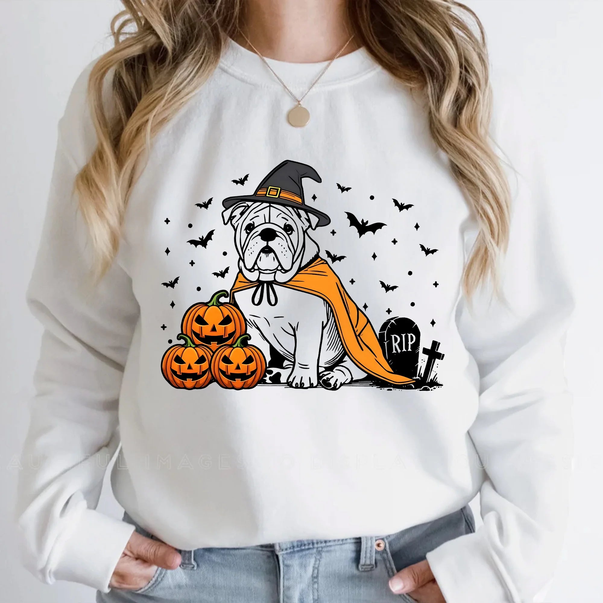 Halloween Bulldog Sweatshirt | Spooky English Bulldog Witch Sweater | Funny Halloween Dog Lover Gift | English Bulldog Sweater