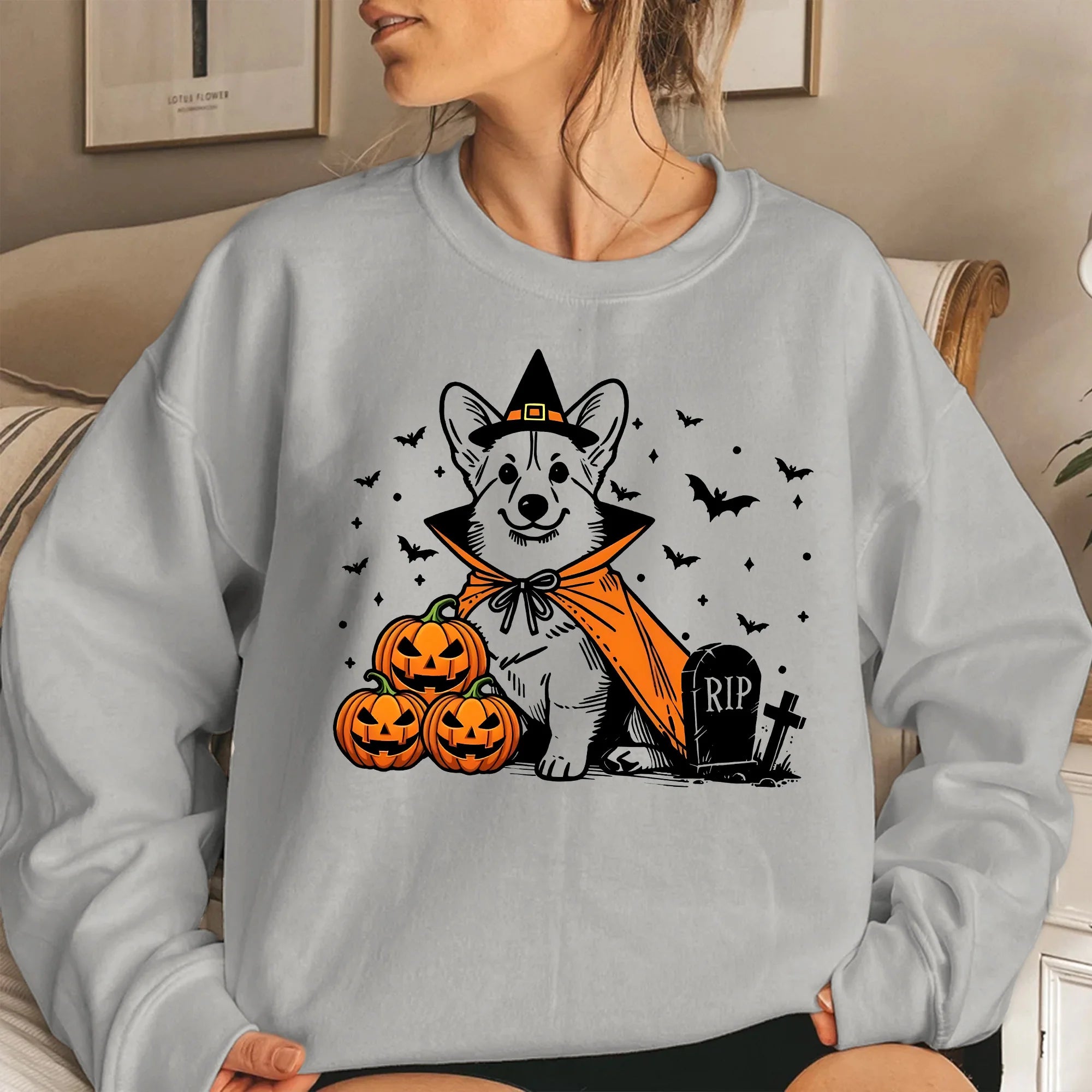 Corgi Halloween Sweatshirt | Spooky Corgi Witch Sweater | Pumpkin Corgi Dog Sweater | Funny Halloween Dog Lover Gift | Fall Corgi Sweater