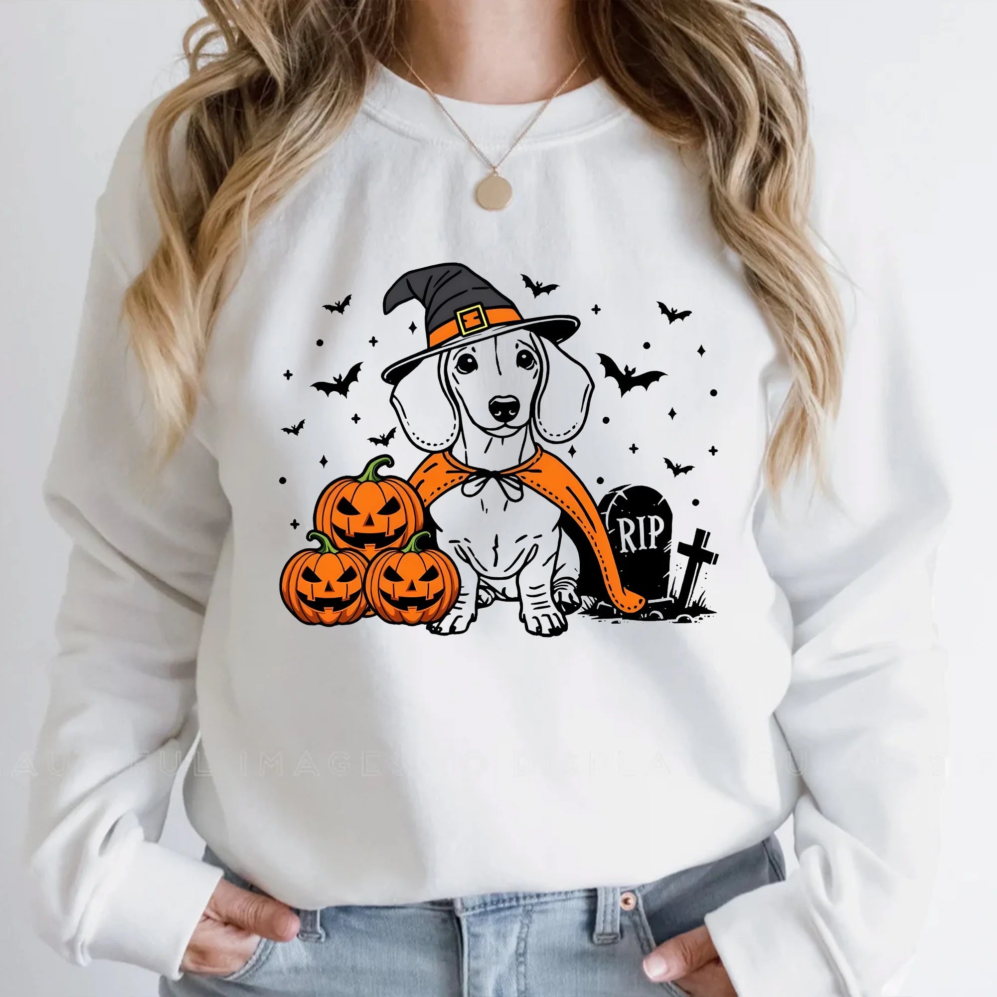 Dachshund Halloween Sweatshirt | Spooky Weenie Dog Witch Sweater | Pumpkin Doxie Dog | Funny Halloween Dog Lover Gift | Fall Doxie Sweater