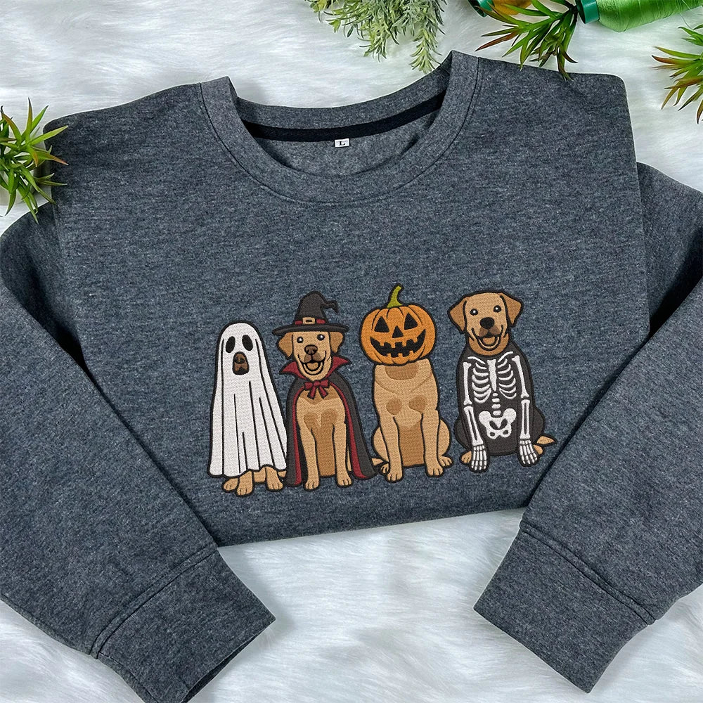 Embroidered Labrador Retriever Ghost Dogs Sweatshirt, Halloween Dog Crewneck, Halloween Sweater, Halloween Dog Lover, Dog Mama , Spooky Dog